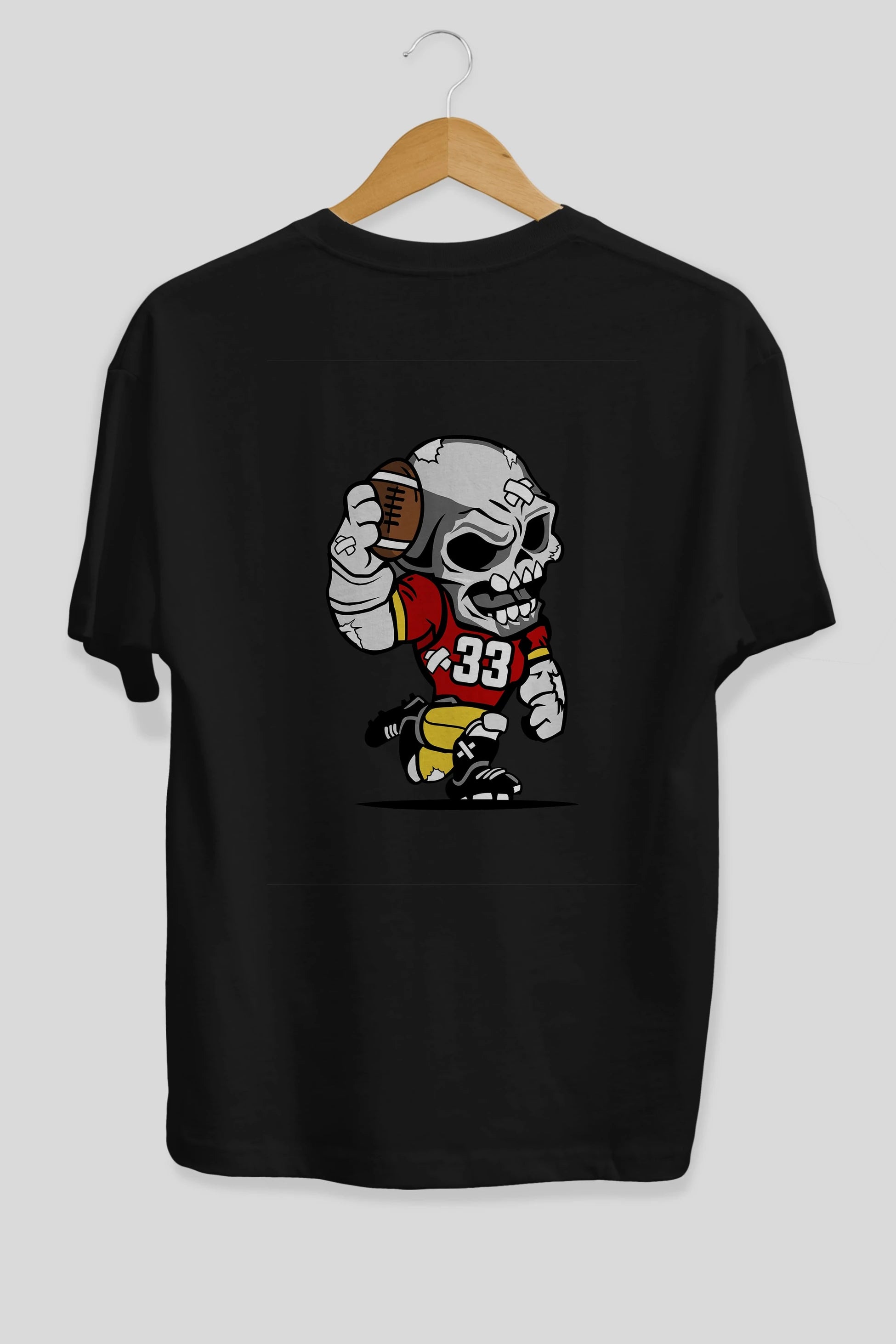 Skull Football Player Arka Baskılı Oversize t-shirt Erkek Kadın Unisex %100 Pamuk tişort