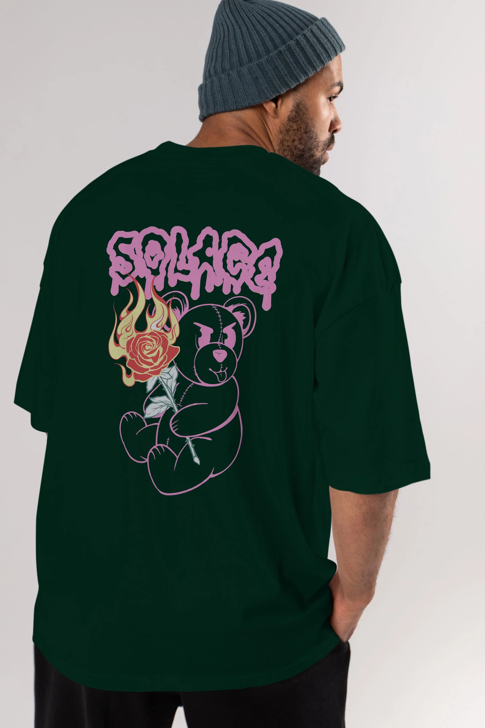 Solage Bear Arka Baskılı Oversize t-shirt Erkek Kadın Unisex