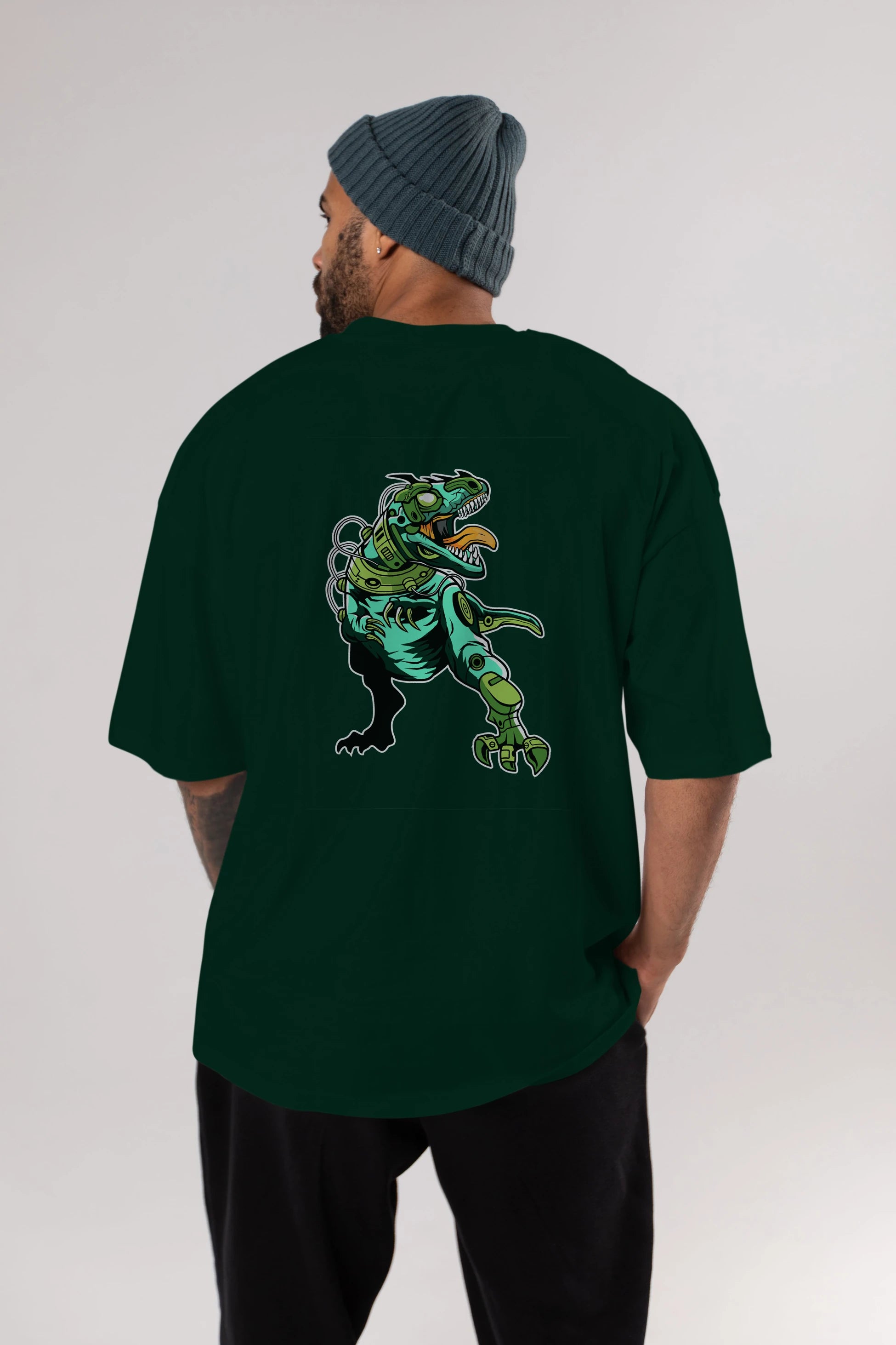 Trex Robot Arka Baskılı Oversize t-shirt Erkek Kadın Unisex %100 Pamuk tişort