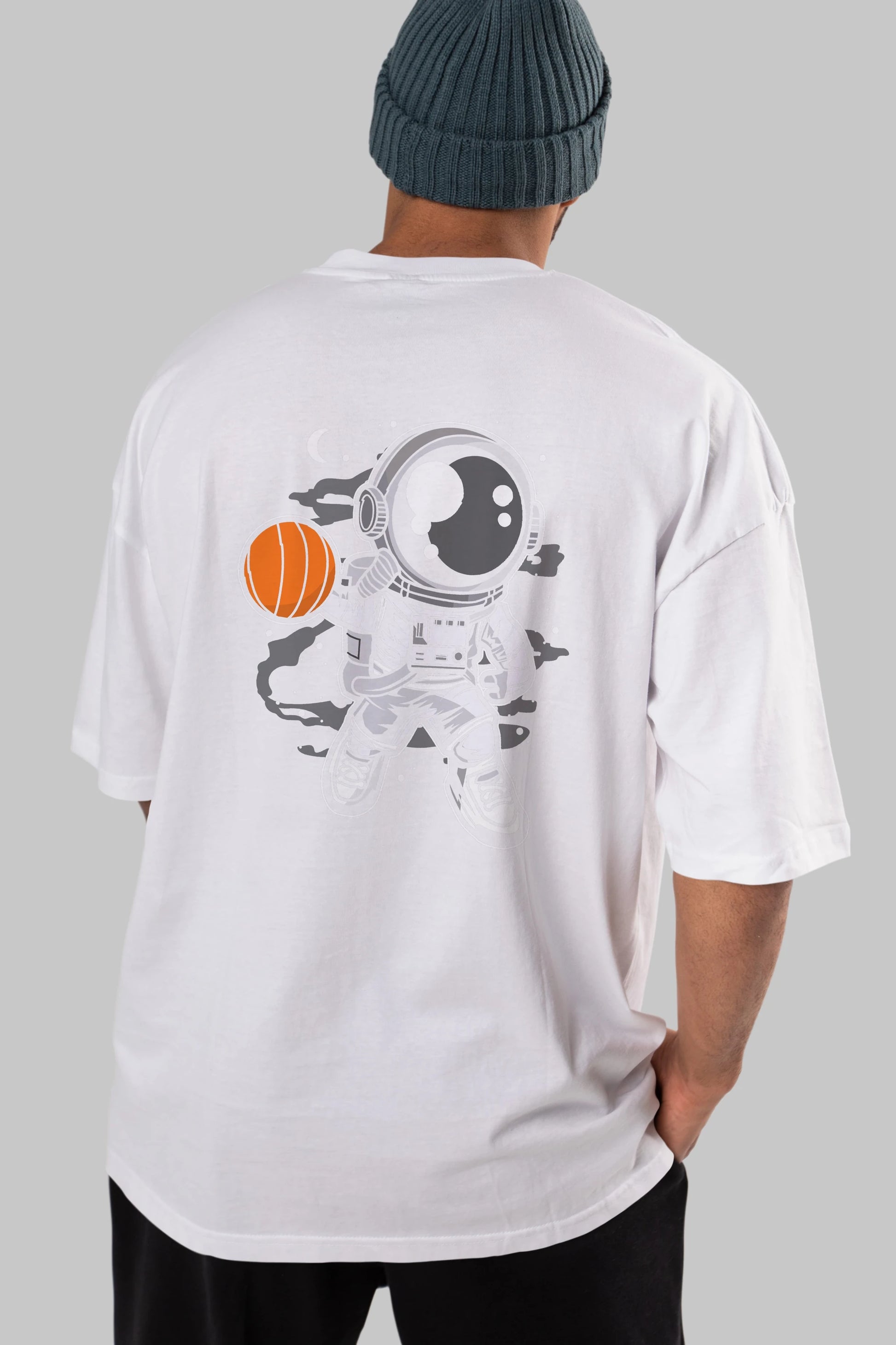 Astronaut Basketball Arka Baskılı Oversize t-shirt Erkek Kadın Unisex