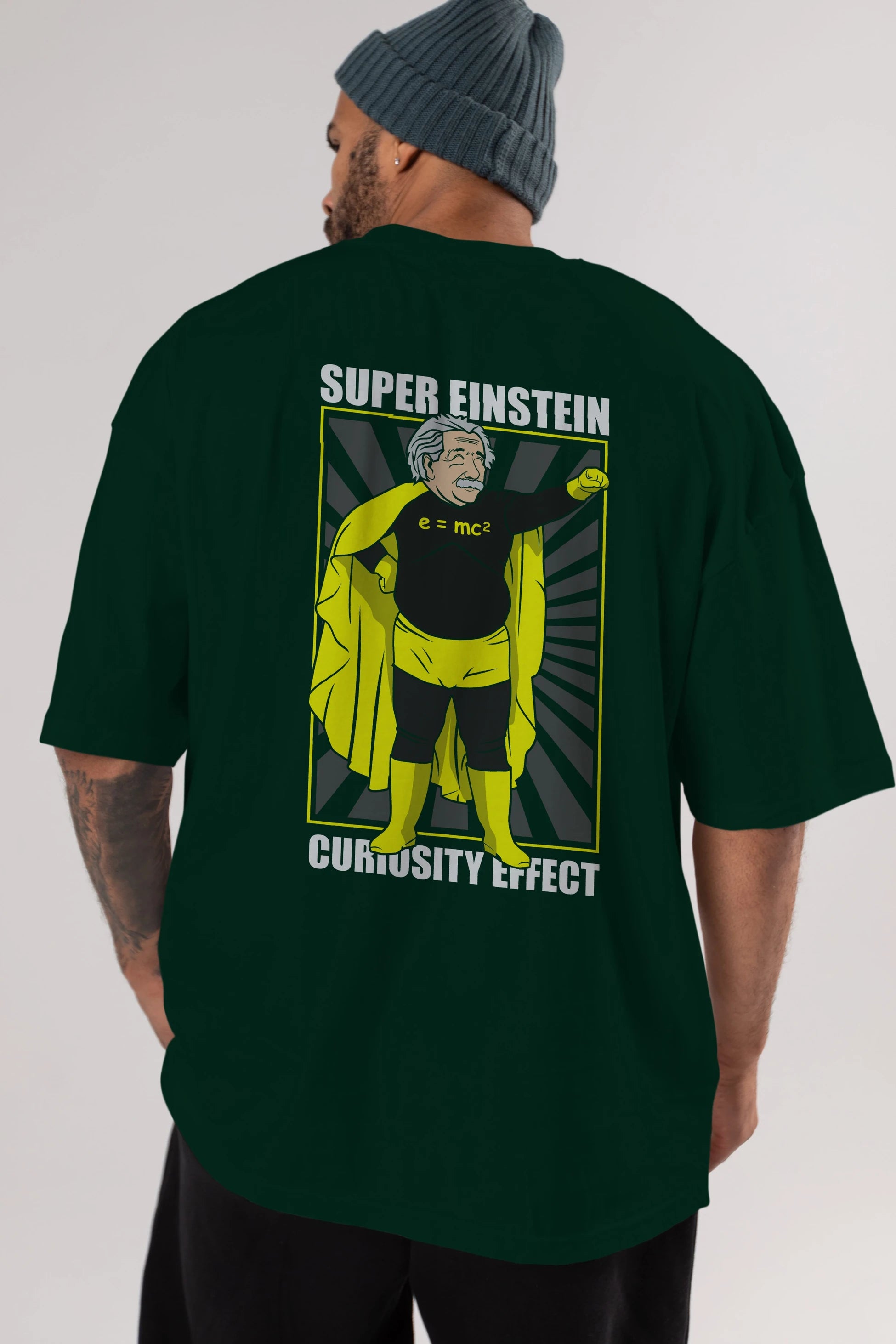 Super Einsten Arka Baskılı Oversize t-shirt Erkek Kadın Unisex %100 Pamuk tişort