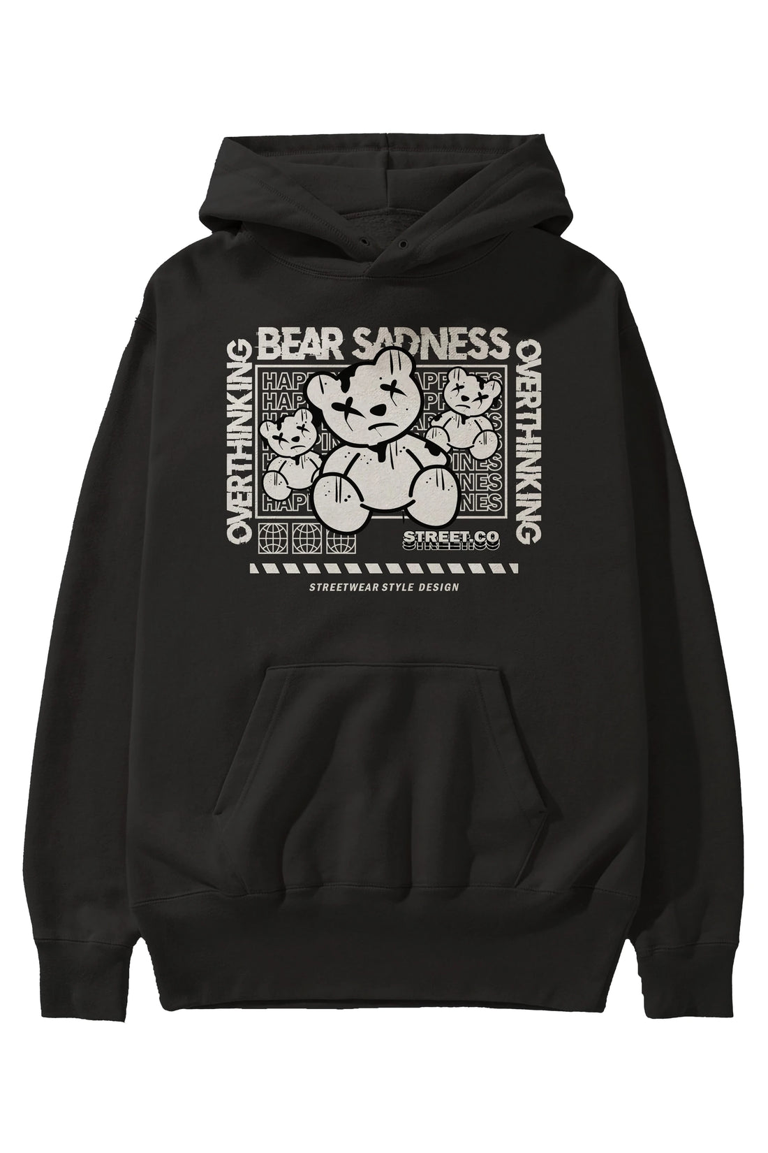 Bear Sadness 2 Ön Baskılı Hoodie Oversize Kapüşonlu Sweatshirt Erkek Kadın Unisex