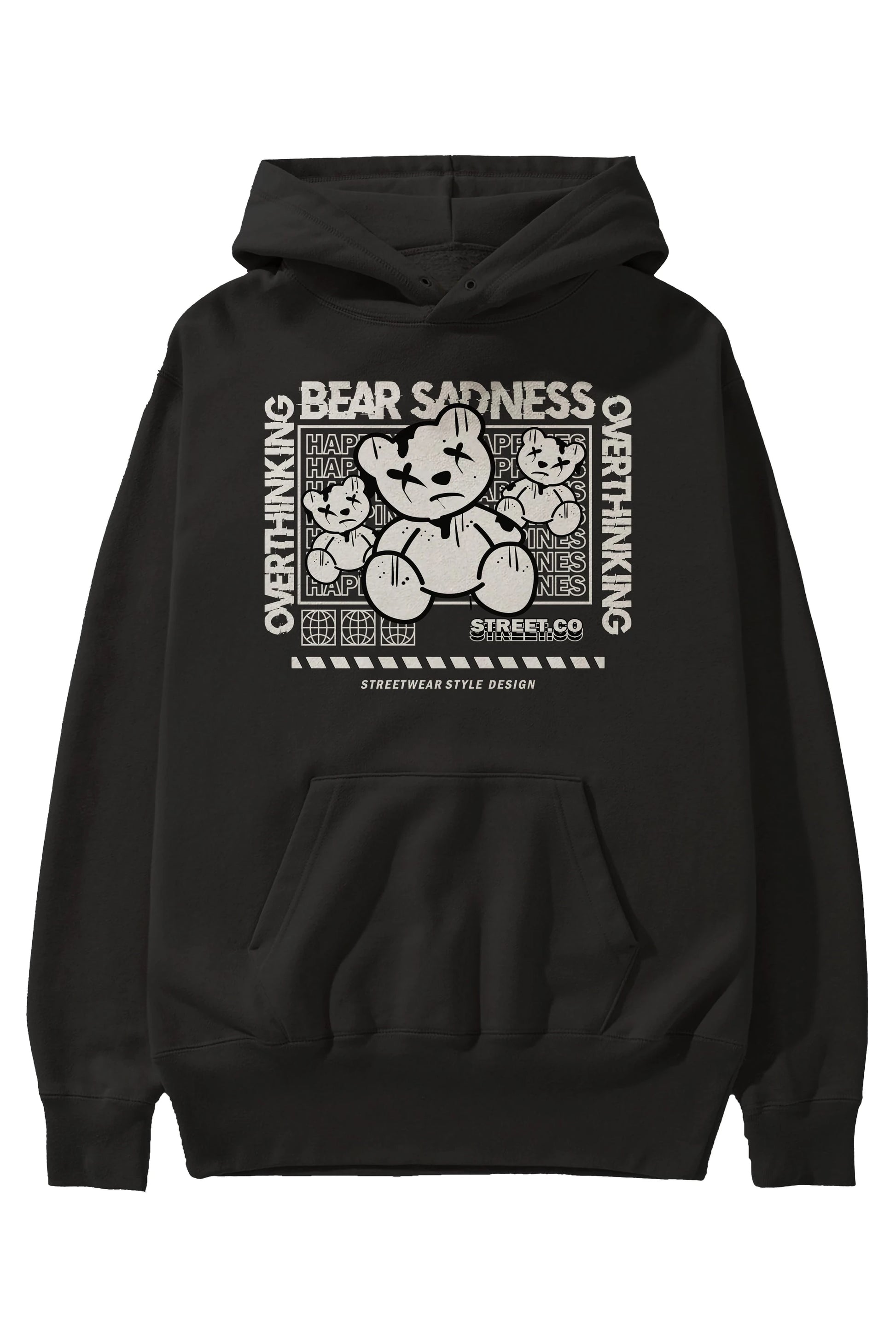 Bear Sadness 2 Ön Baskılı Hoodie Oversize Kapüşonlu Sweatshirt Erkek Kadın Unisex