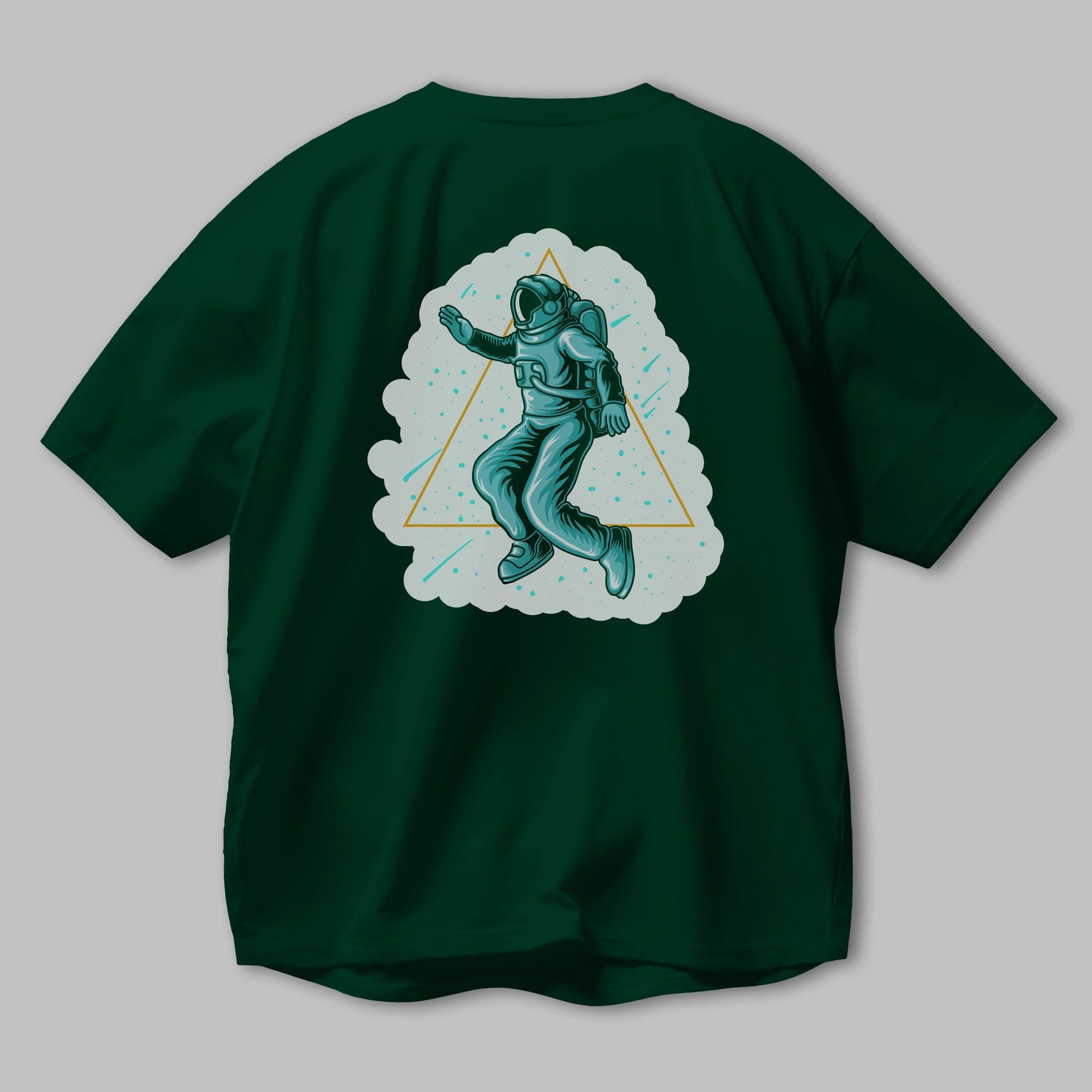 Astronaut Starry Triangle Sticker Arka Baskılı Oversize t-shirt Erkek Kadın Unisex