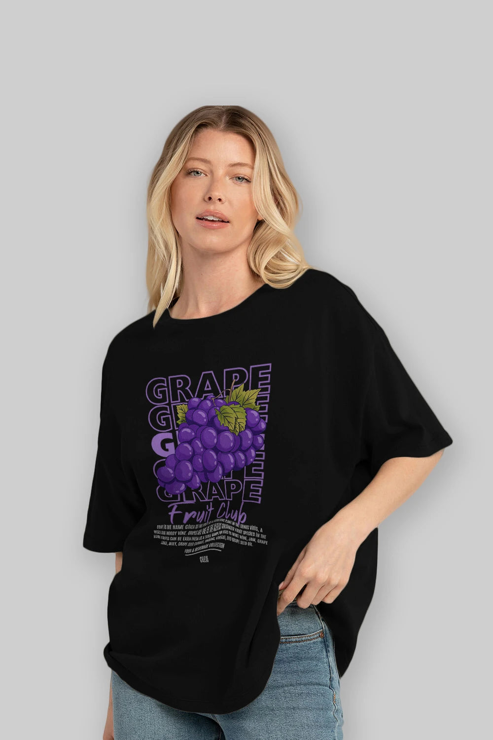 Grape Ön Baskılı Oversize t-shirt Erkek Kadın Pamuk Bisiklet Yaka tişort