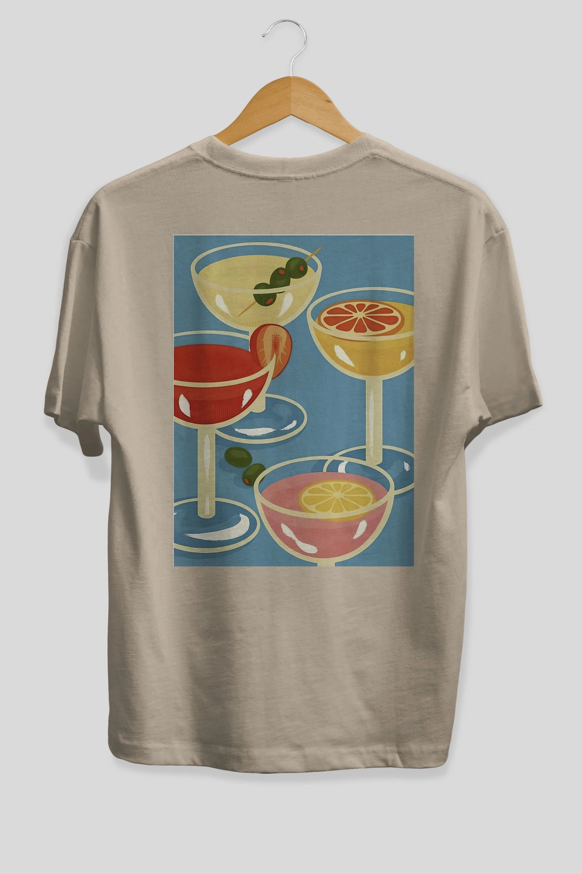 Cocktails Arka Baskılı Oversize t-shirt Erkek Kadın Unisex %100 Pamuk Bisiklet Yaka tişort