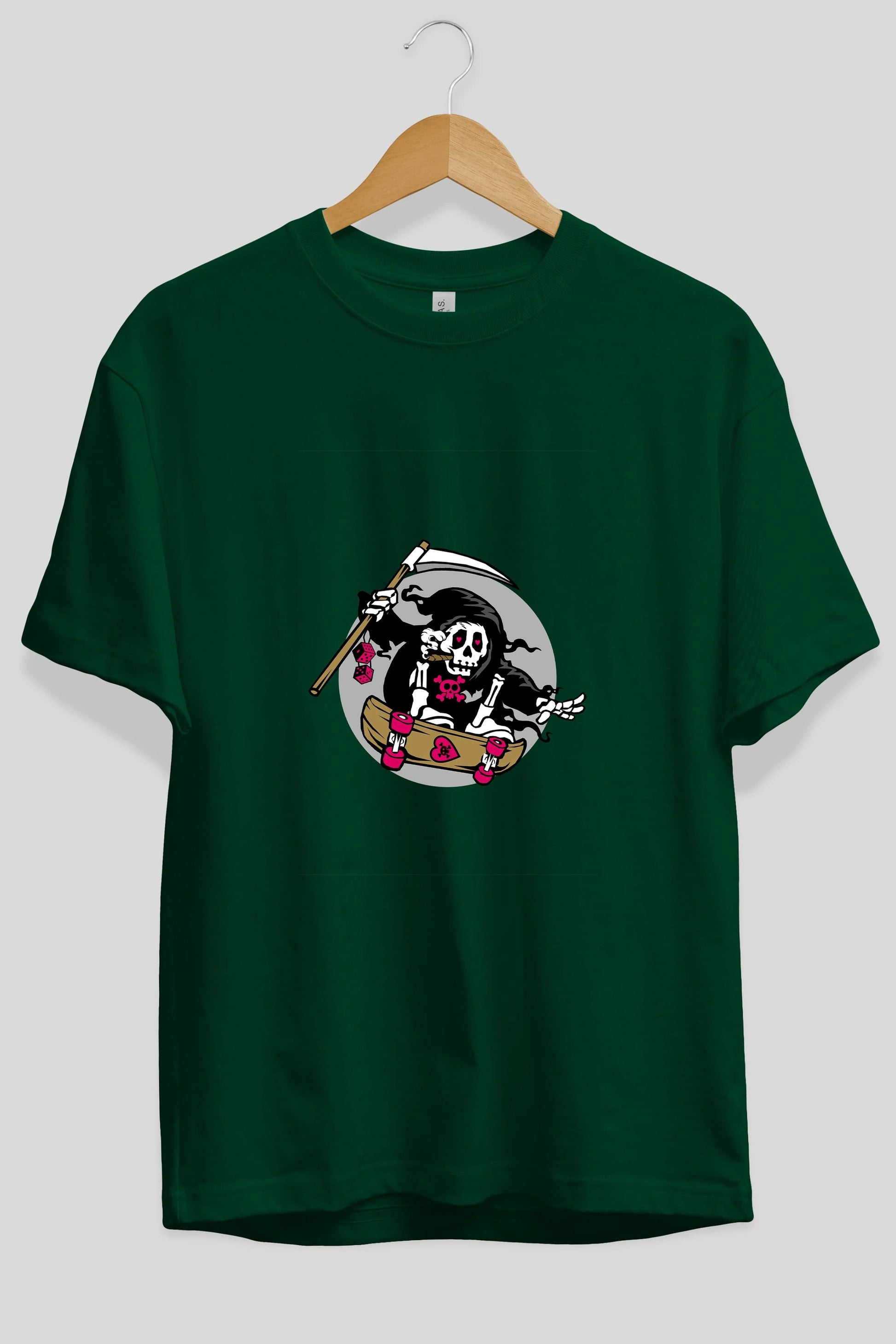 Grim Skater Ön Baskılı Oversize t-shirt Erkek Kadın Unisex %100 Pamuk tişort