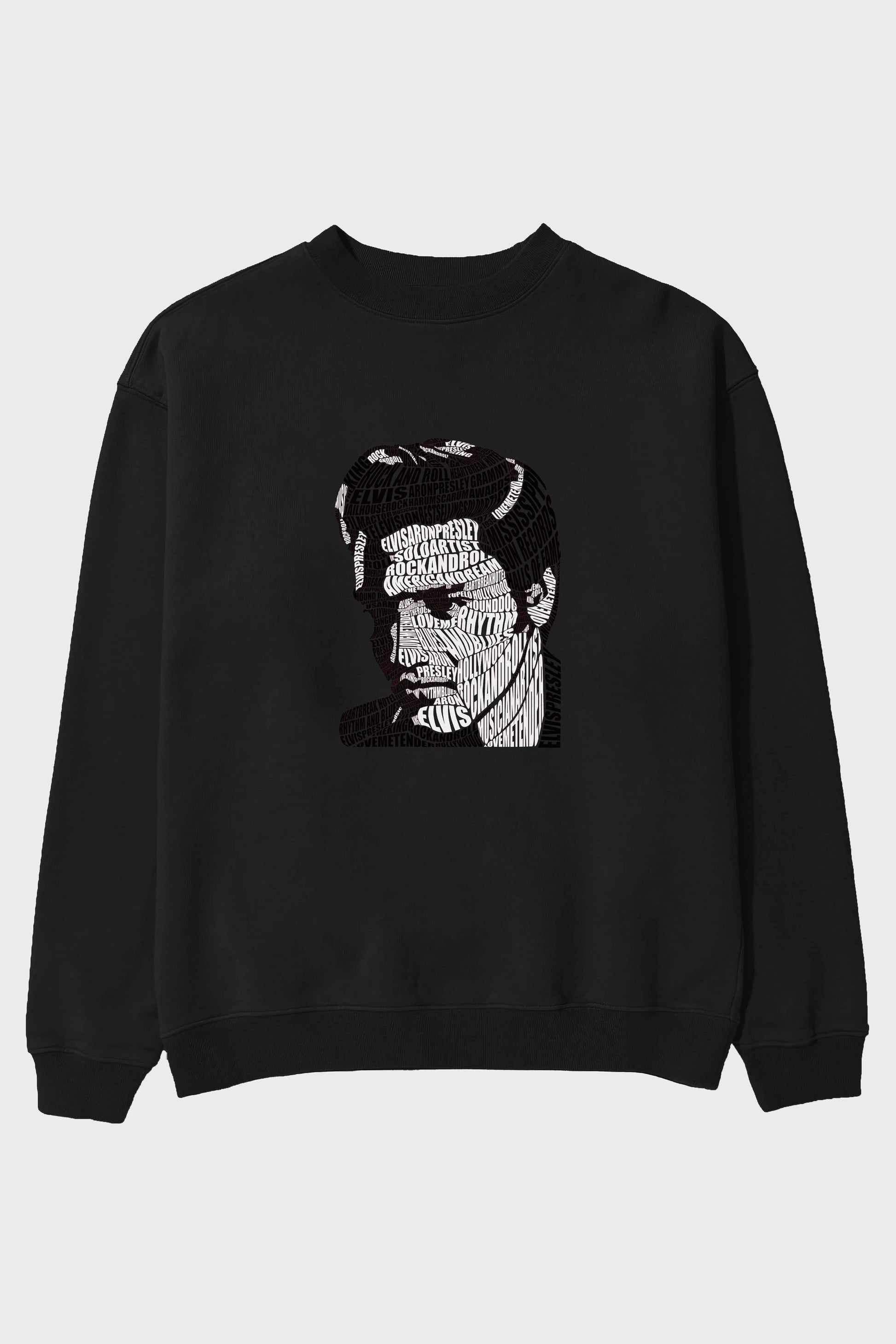 Elvis Presley Calligram Ön Baskılı Oversize Sweatshirt Erkek Kadın Unisex