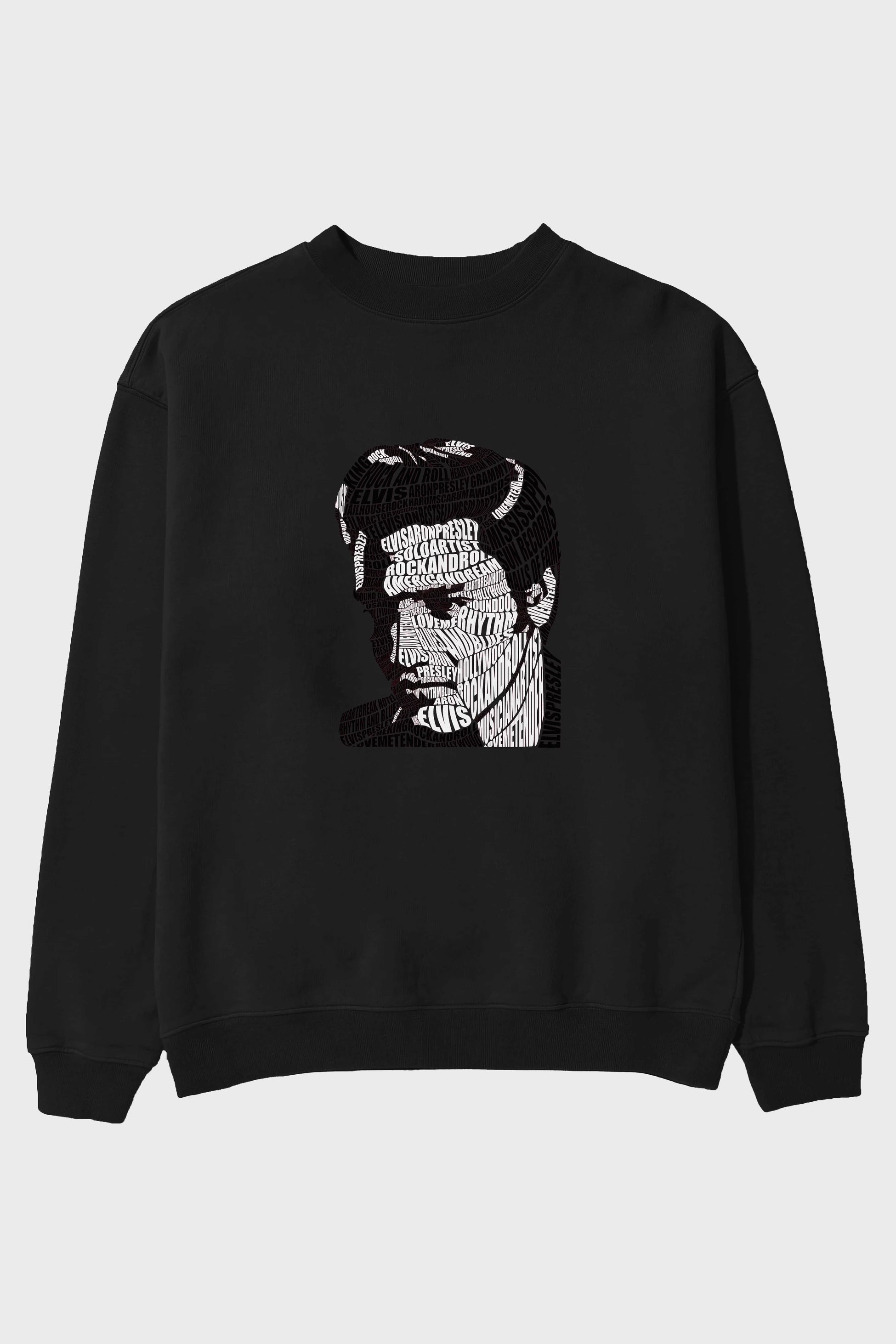 Elvis Presley Calligram Ön Baskılı Oversize Sweatshirt Erkek Kadın Unisex