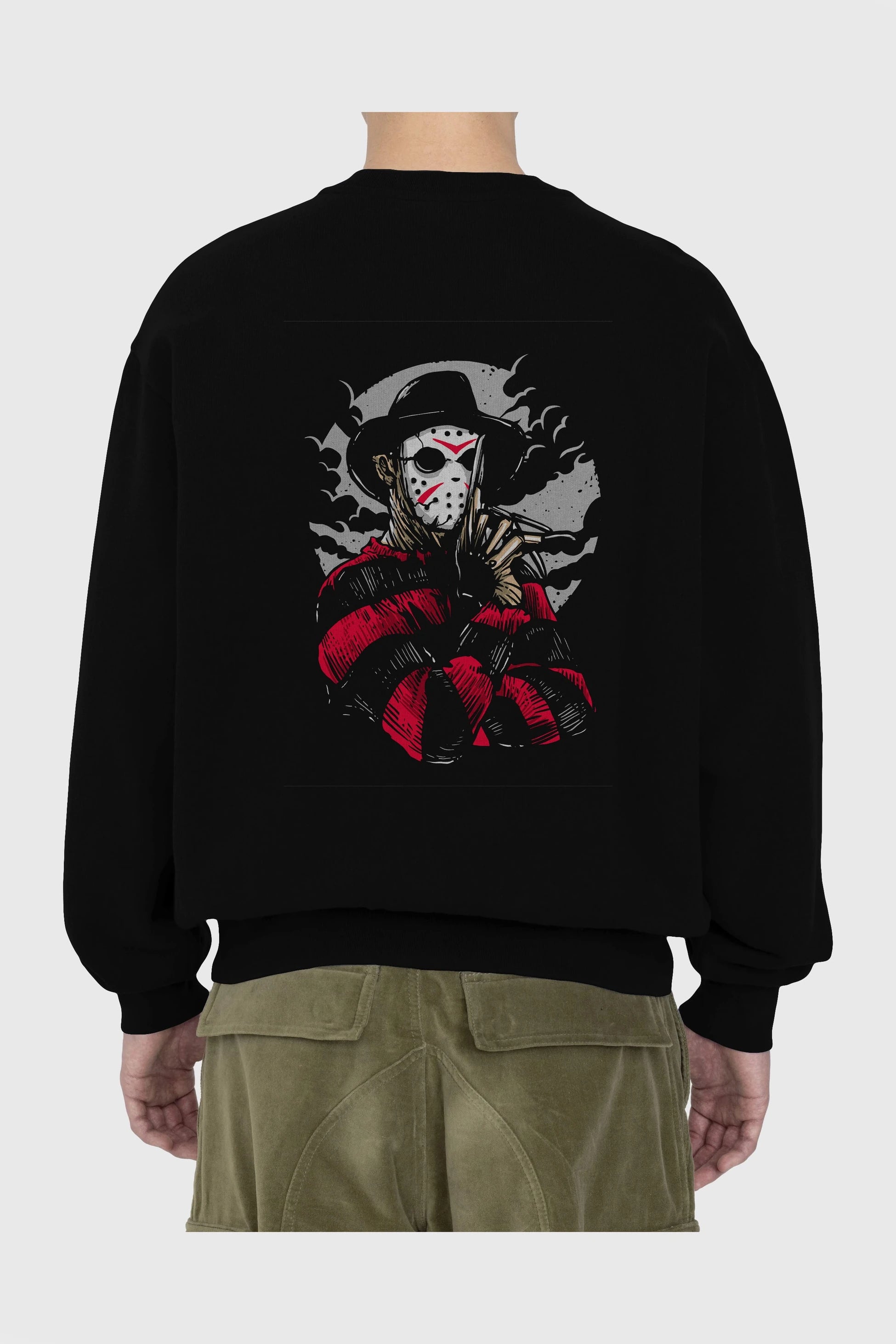 Freddy VS Jason (2) Arka Baskılı Oversize Sweatshirt Erkek Kadın Unisex