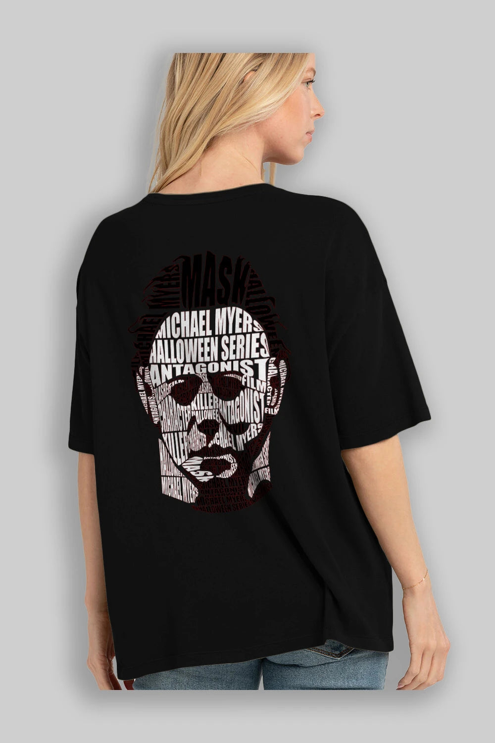 Michael Myers Calligram Arka Baskılı Oversize t-shirt %100 pamuk Erkek Kadın Unisex