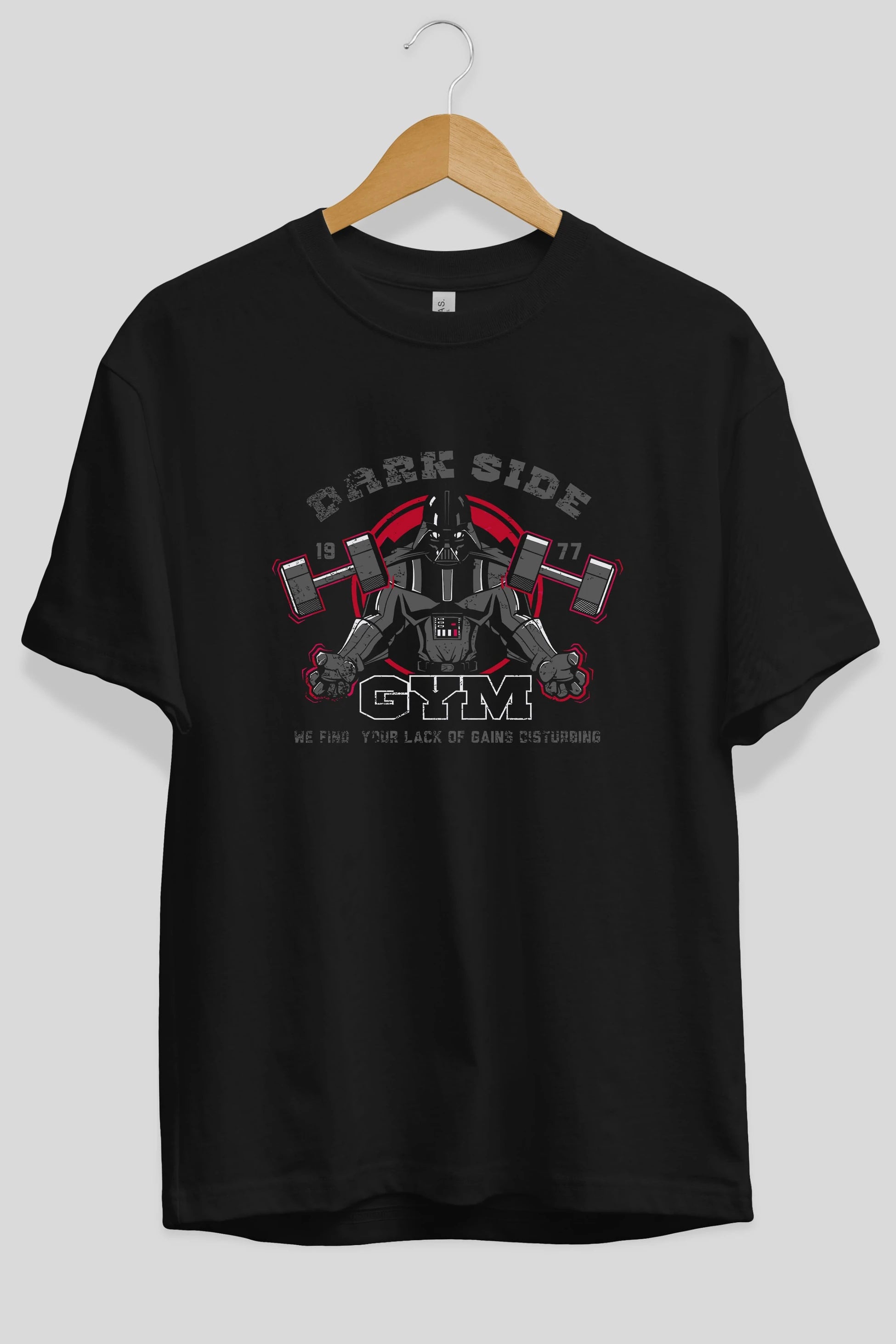 Darth Vader GYM Ön Baskılı Oversize t-shirt Erkek Kadın Unisex %100 Pamuk Bisiklet Yaka tişort