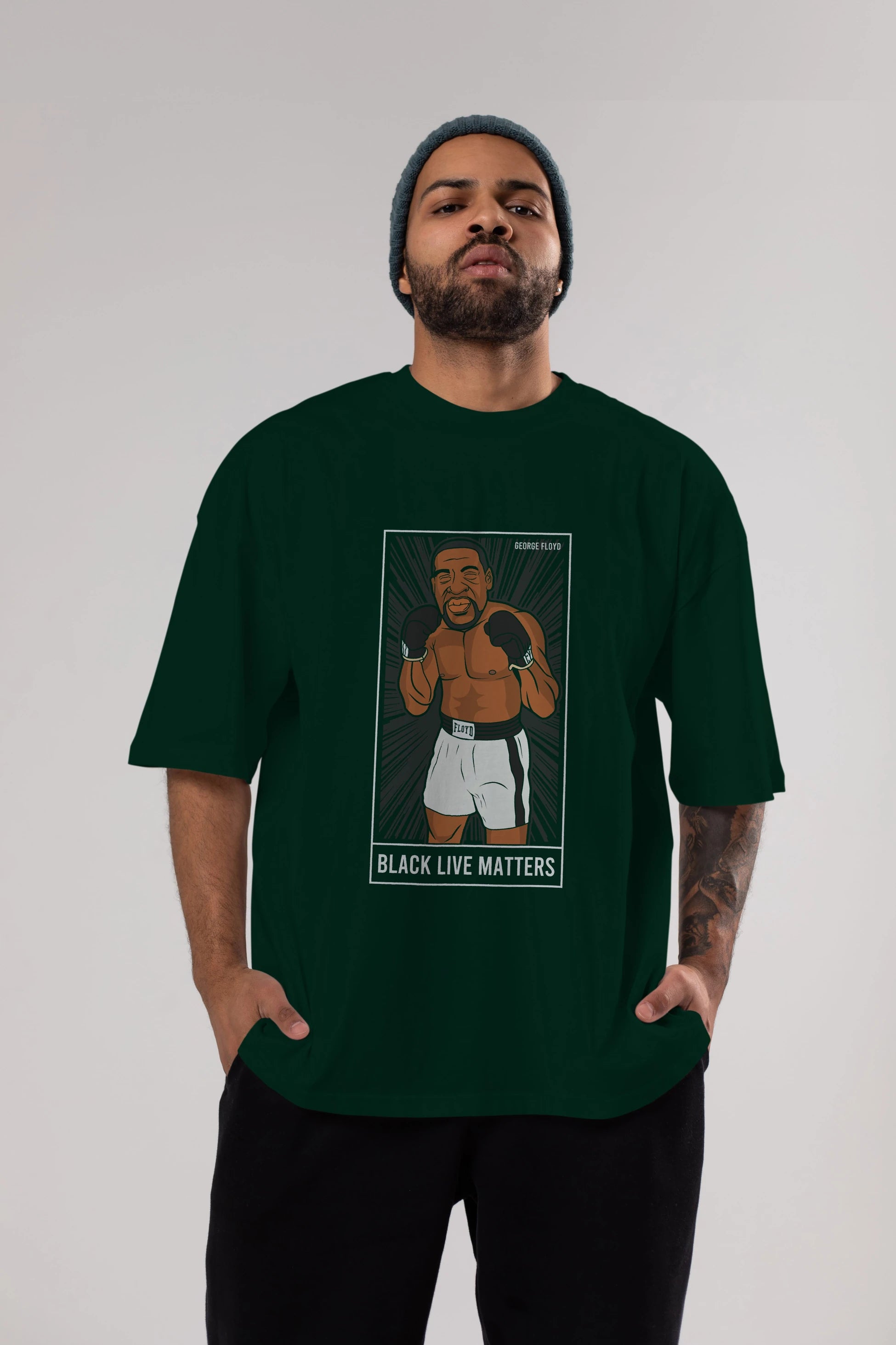 George Floyd Boxer Ön Baskılı Oversize t-shirt Erkek Kadın Unisex %100 Pamuk tişort
