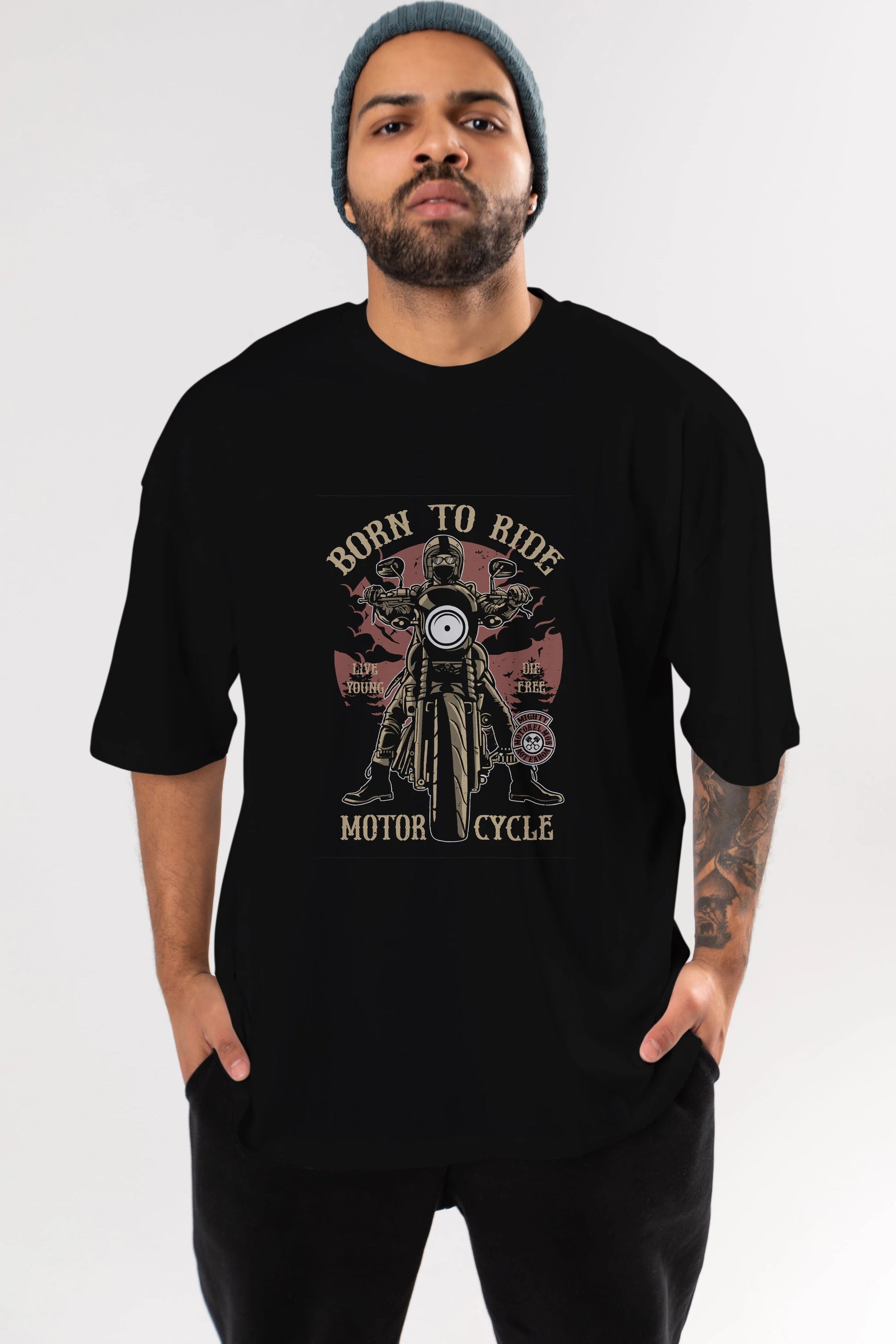 Born To Ride Ön Baskılı Oversize t-shirt Erkek Kadın Unisex %100 Pamuk tişort