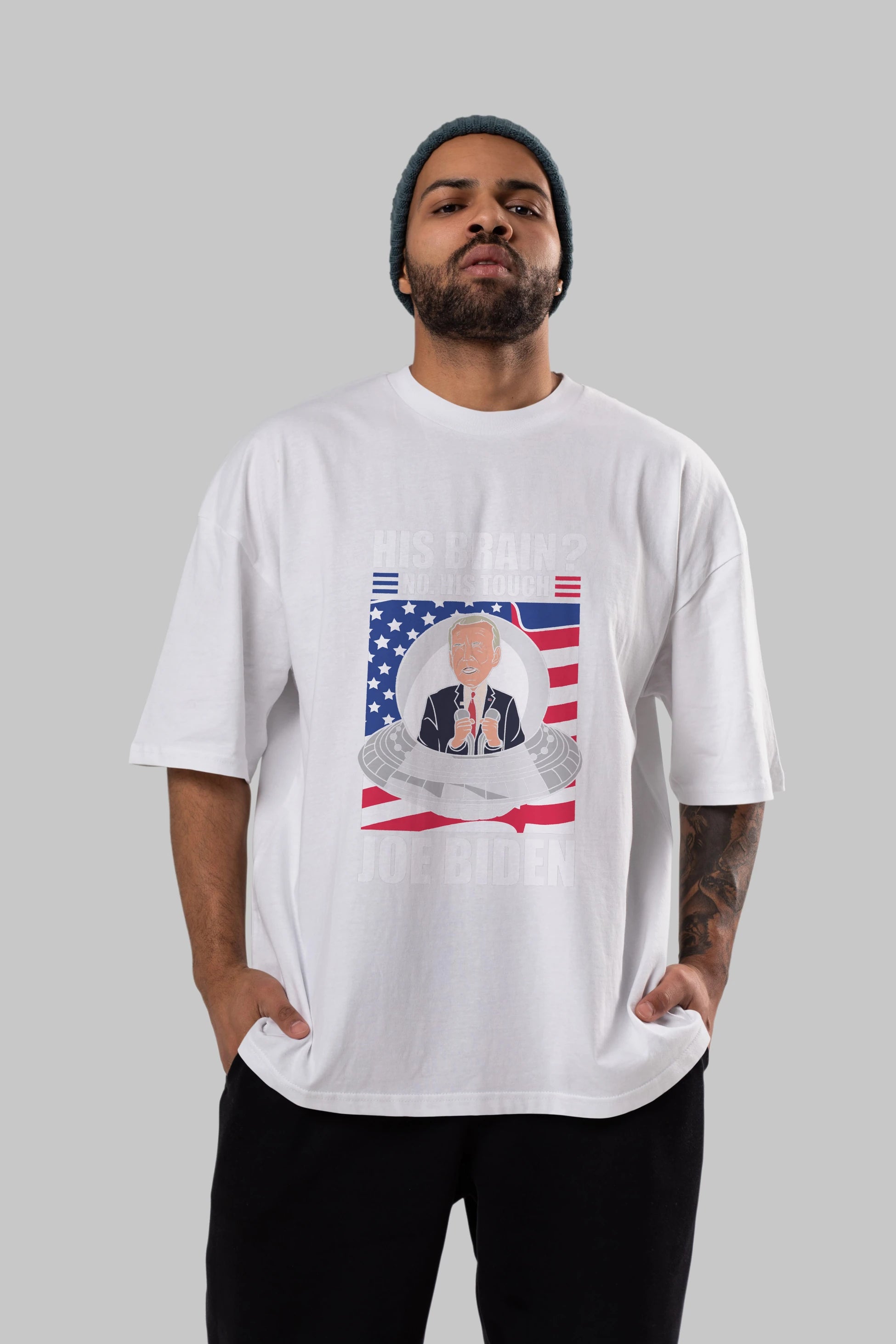 Alien Biden Ön Baskılı Oversize t-shirt Erkek Kadın Unisex %100 Pamuk tişort