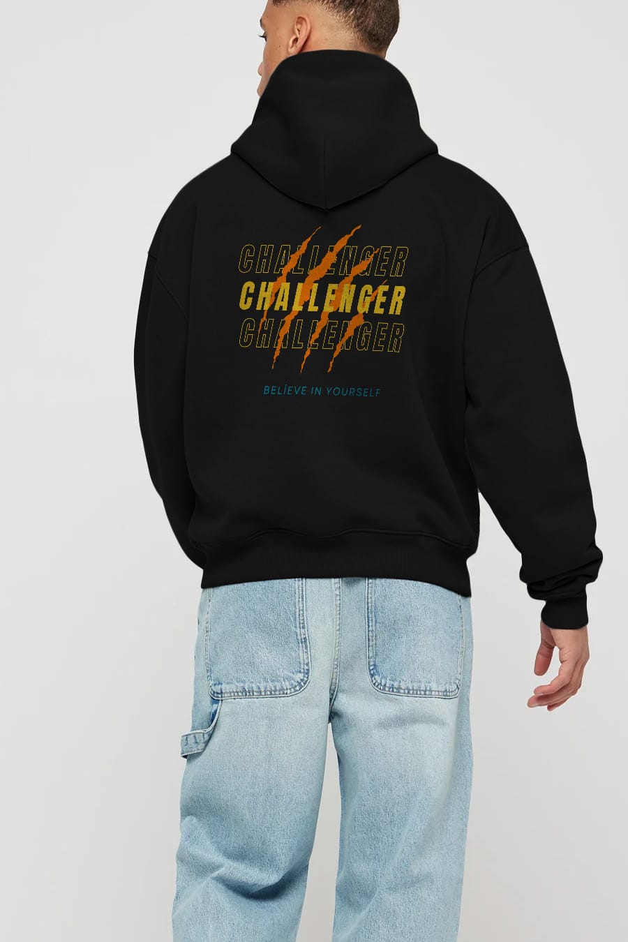 Challenger Yazılı Arka Baskılı Oversize Hoodie Kapüşonlu Sweatshirt Erkek Kadın Unisex
