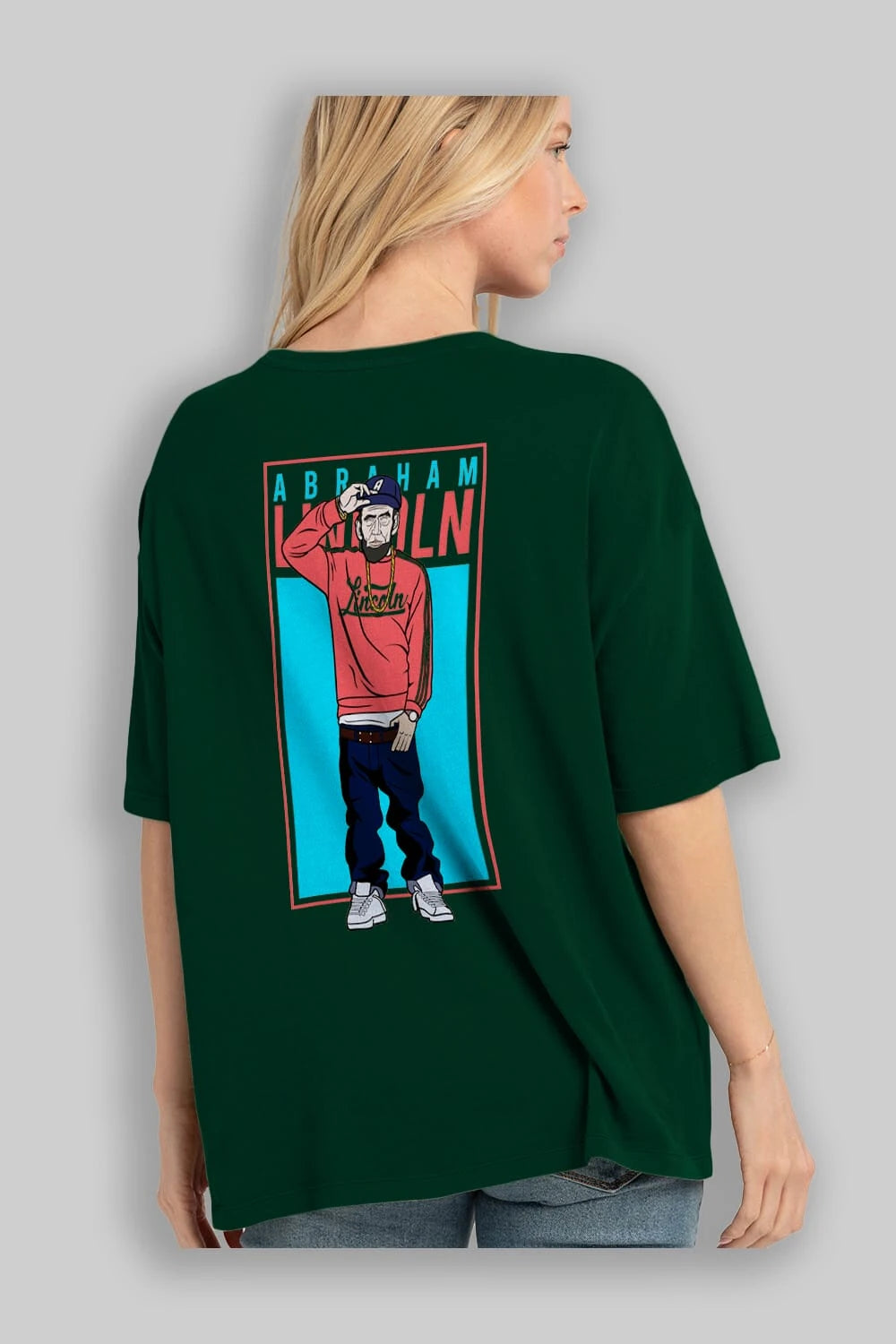 Abraham Lincoln Arka Baskılı Oversize t-shirt Erkek Kadın Unisex %100 Pamuk tişort