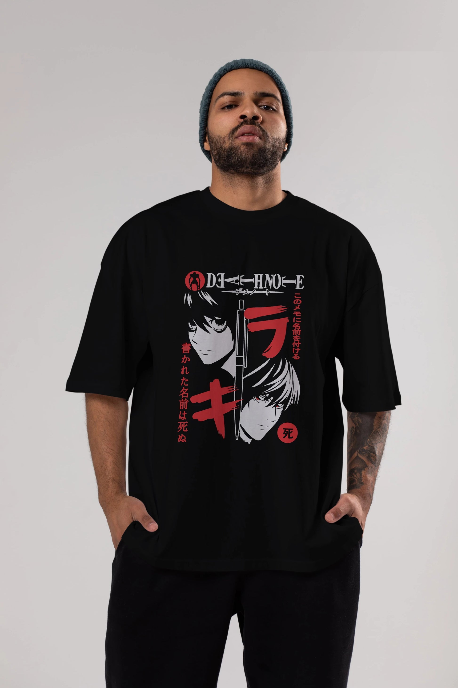 DEATHNOTE L vs KIRA Anime Ön Baskılı Oversize t-shirt %100 pamuk Erkek Kadın Unisex