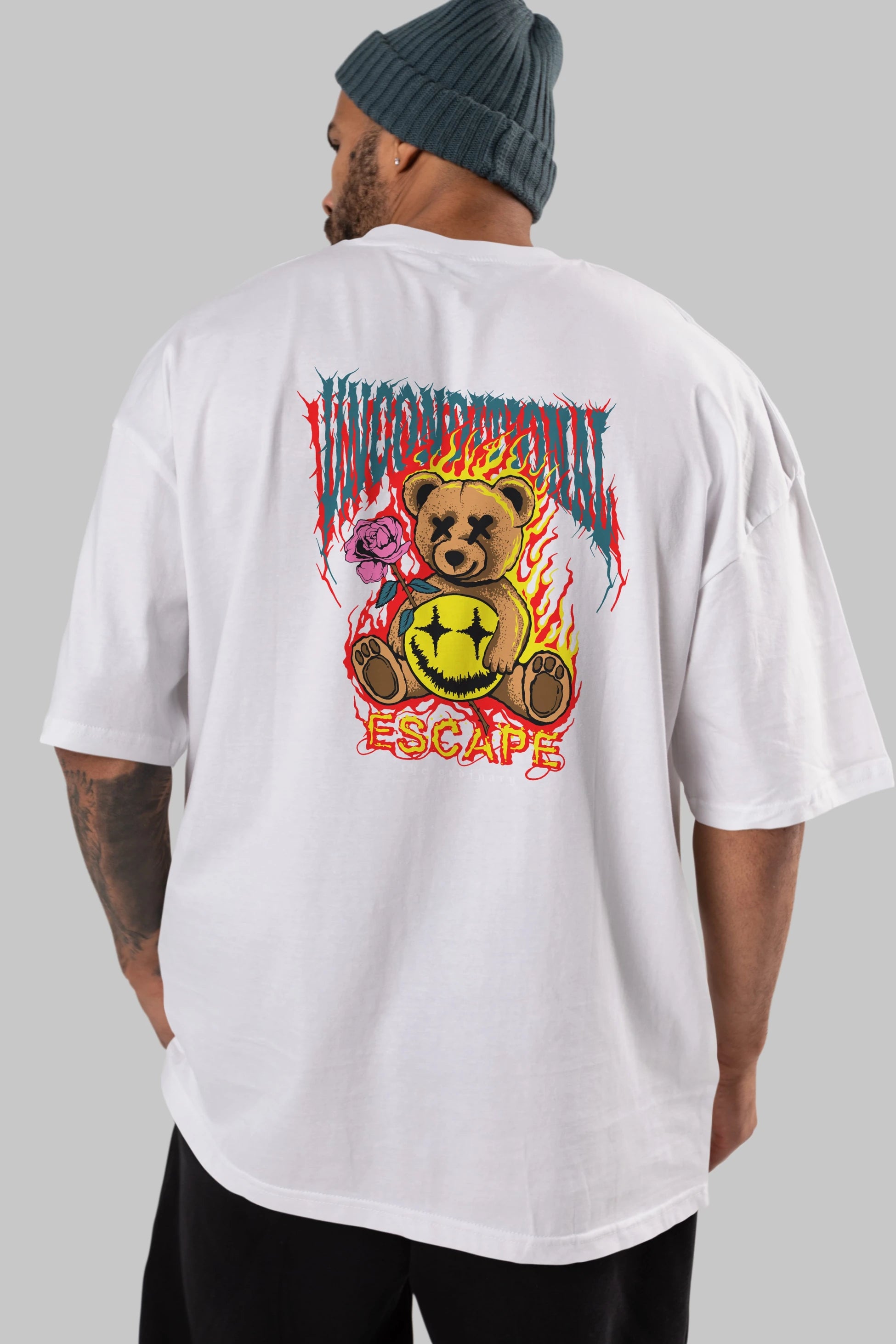 Escape Bear Arka Baskılı Oversize t-shirt Erkek Kadın Unisex