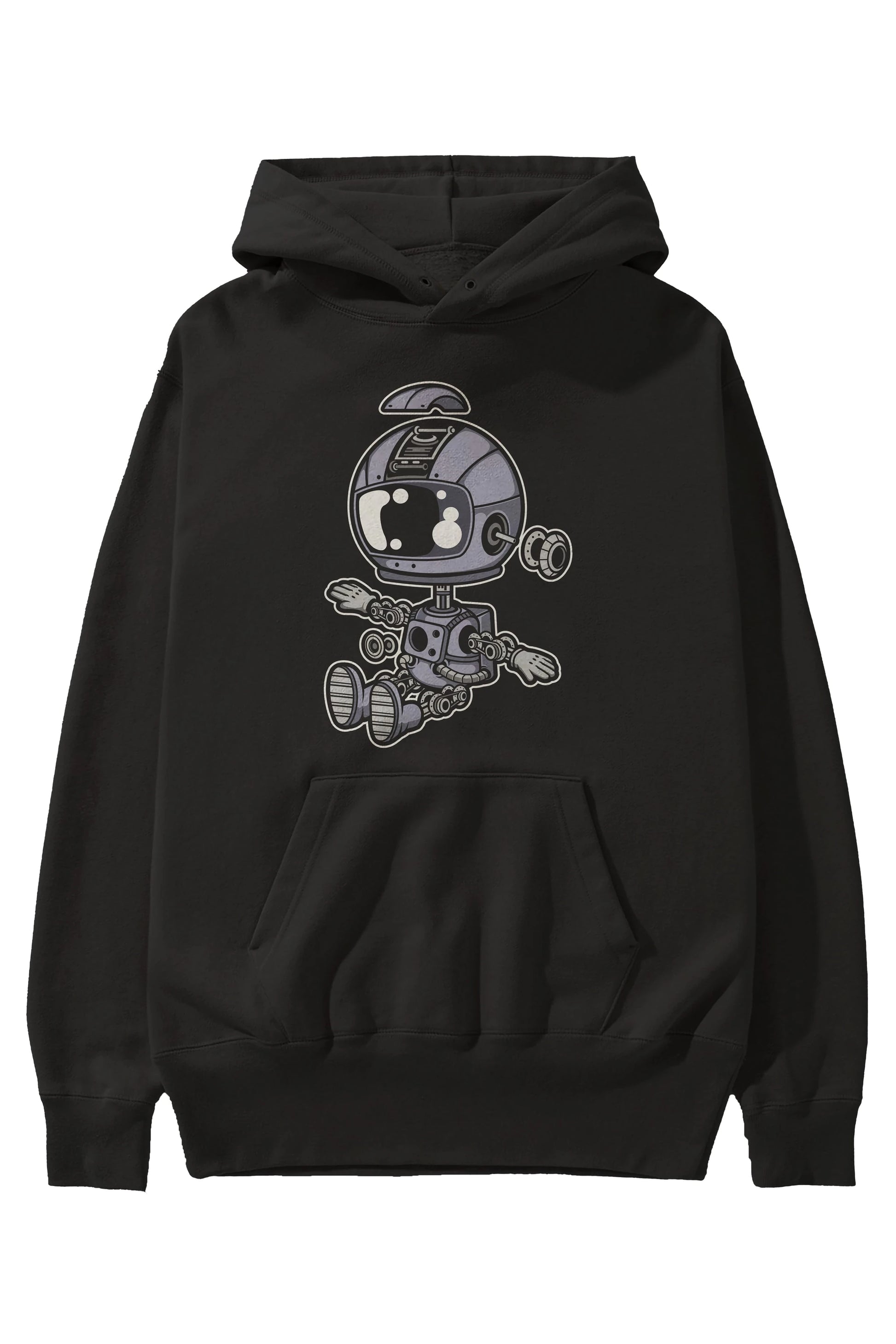 Astronaut Robot Ön Baskılı Hoodie Oversize Kapüşonlu Sweatshirt Erkek Kadın Unisex