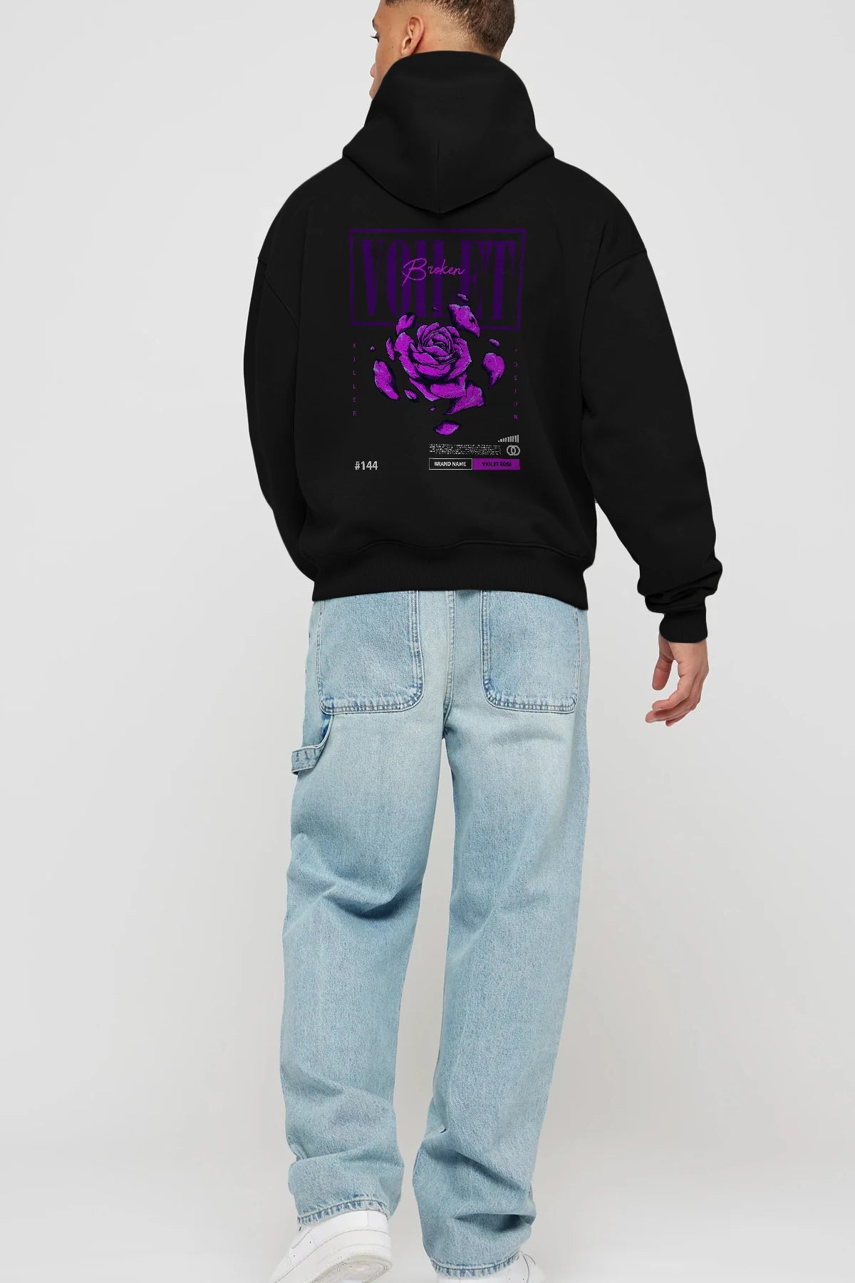 Voilet Broken Arka Baskılı Hoodie Oversize Kapüşonlu Sweatshirt Erkek Kadın Unisex