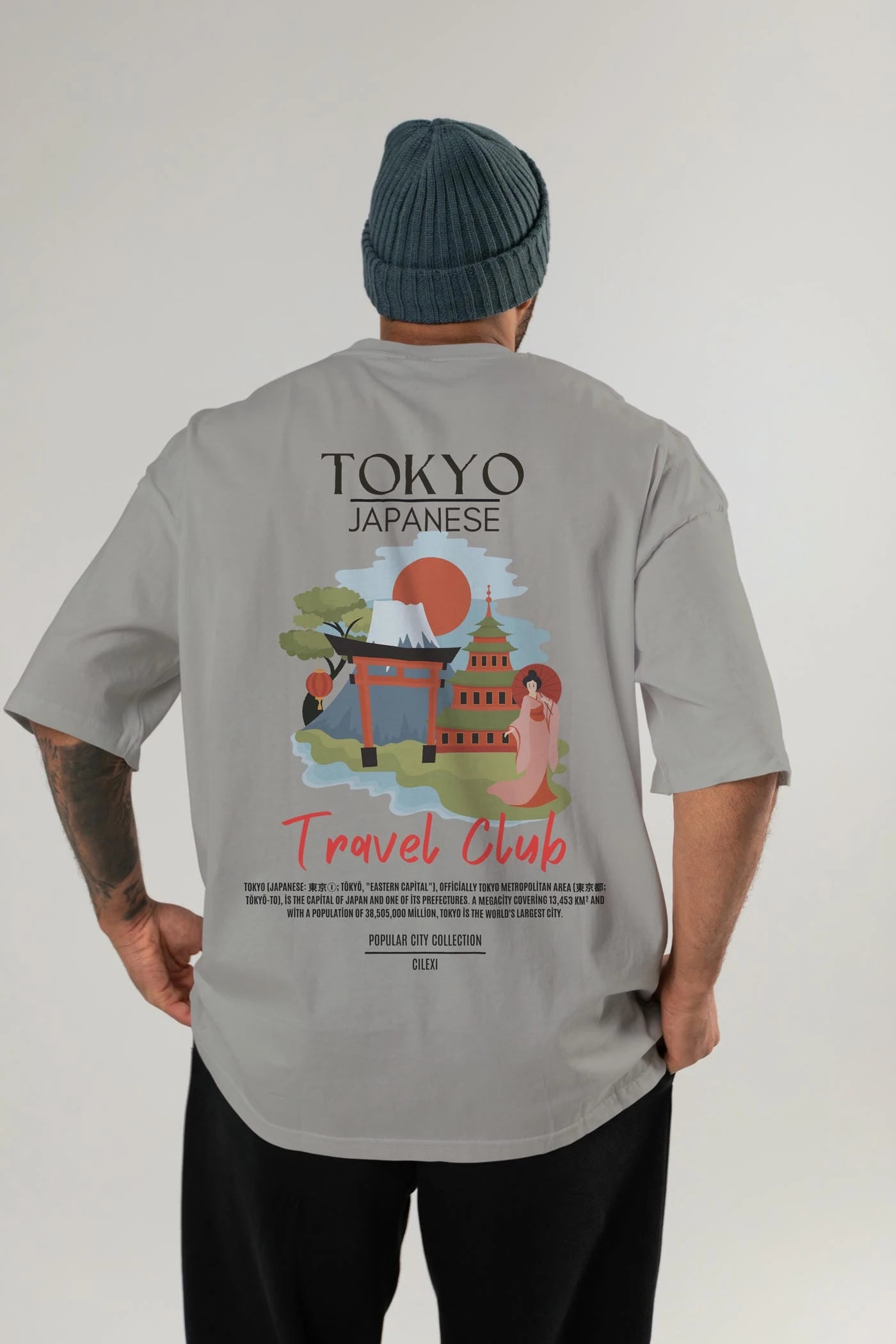 Tokyo Japanese Arka Baskılı Oversize t-shirt Erkek Kadın Pamuk Bisiklet Yaka tişort