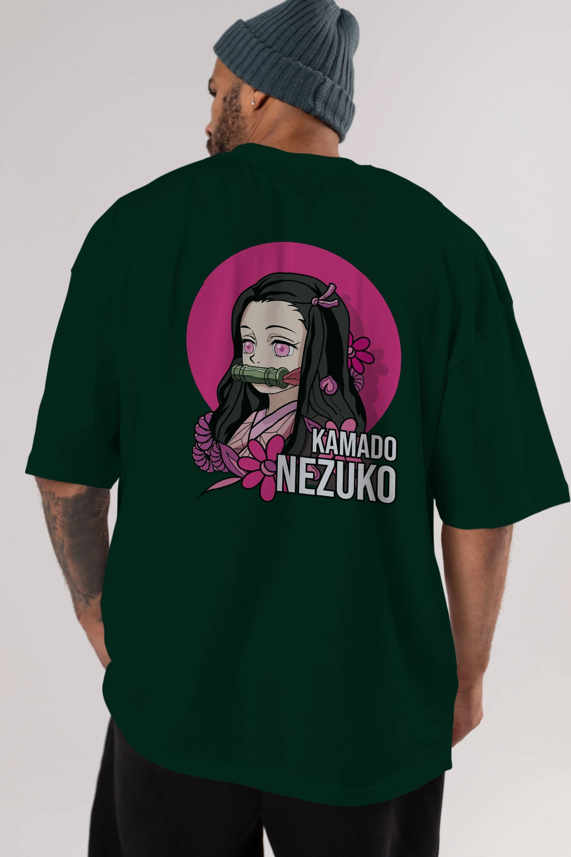 Nezuko Kamado 2 Anime Arka Baskılı Oversize t-shirt Erkek Kadın Unisex