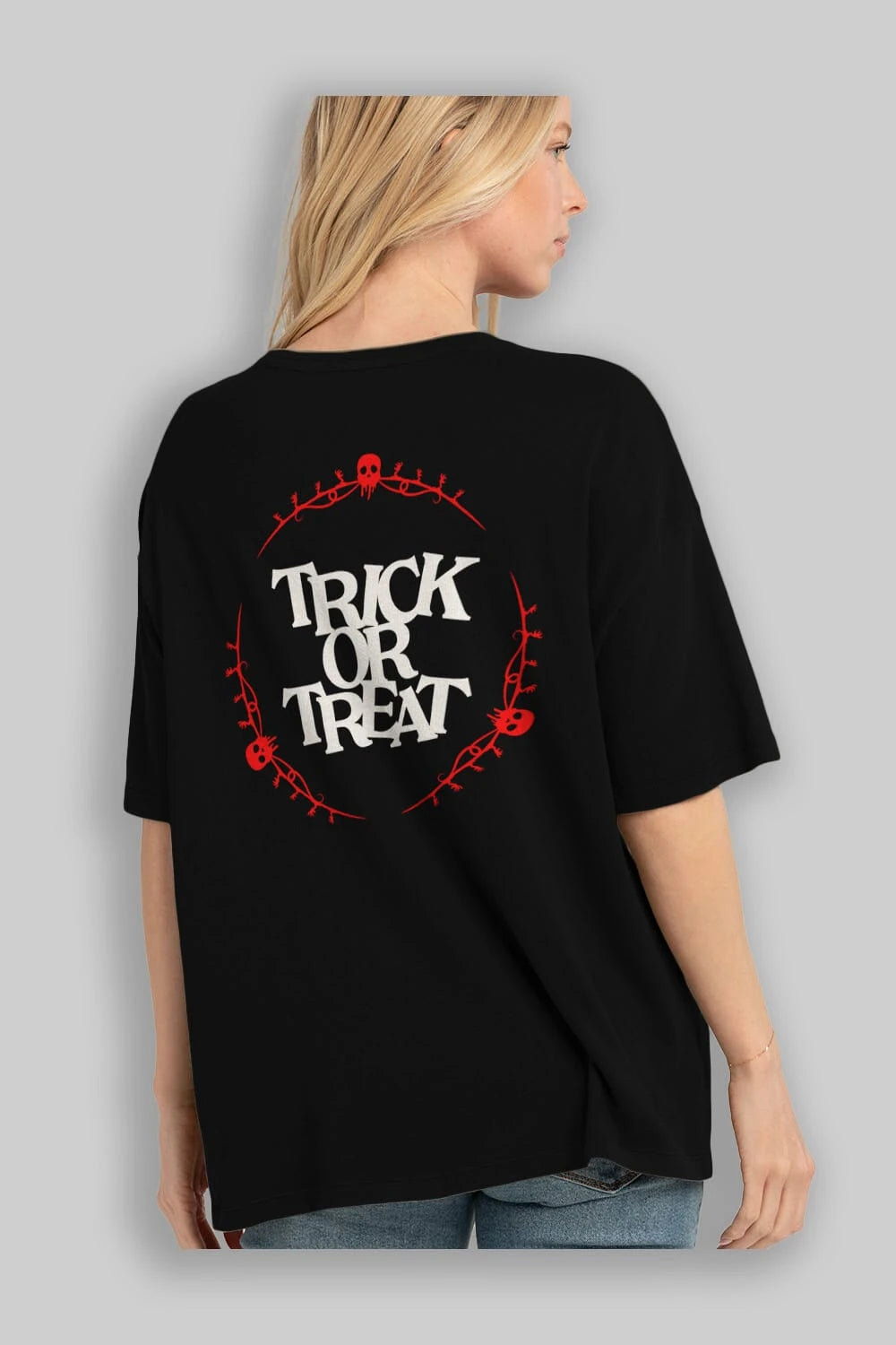 Trick or Treat Yazılı Arka Baskılı Oversize t-shirt Erkek Kadın Unisex