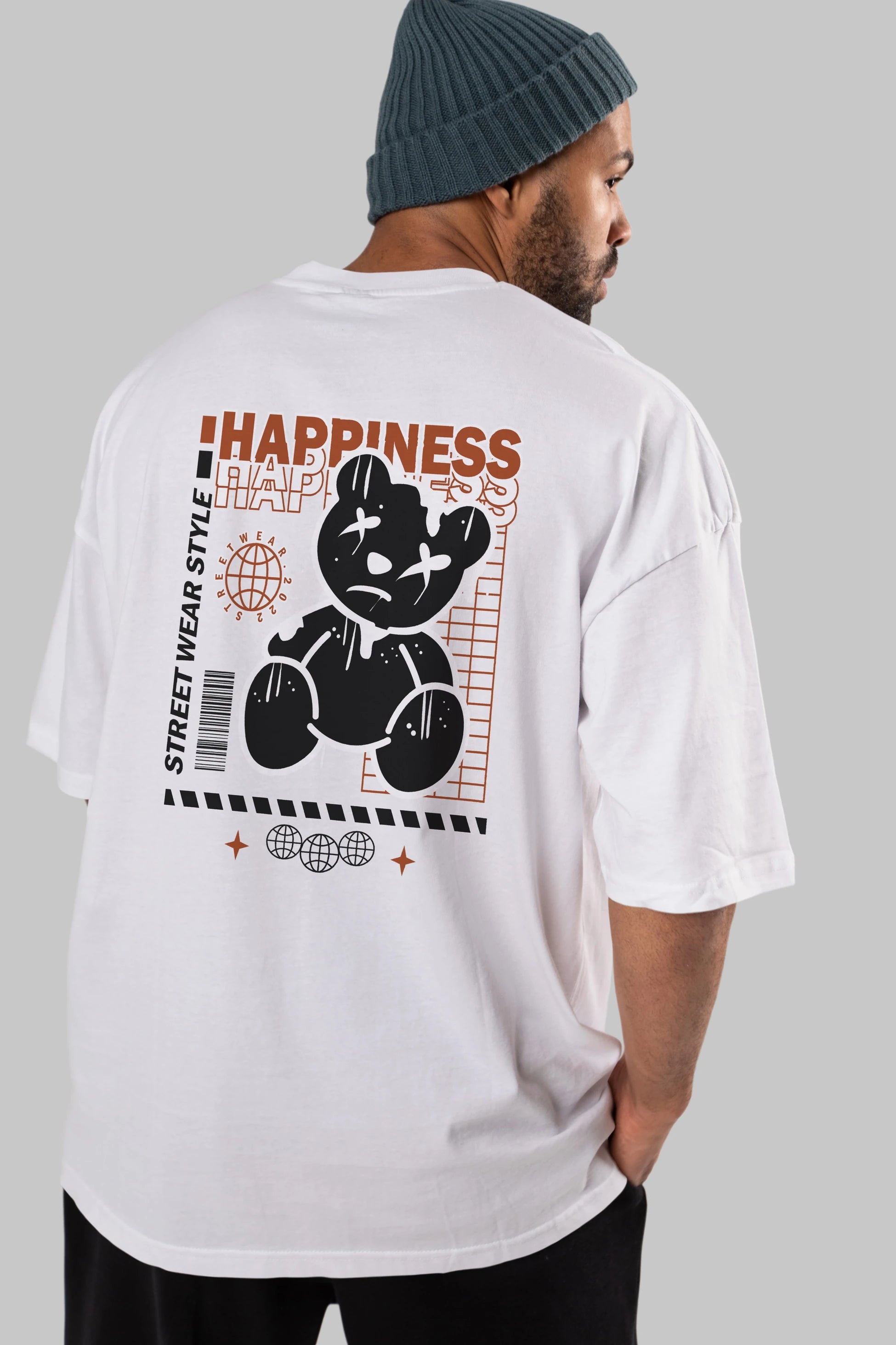 Happiness Bear 2 Arka Baskılı Oversize t-shirt Erkek Kadın Unisex
