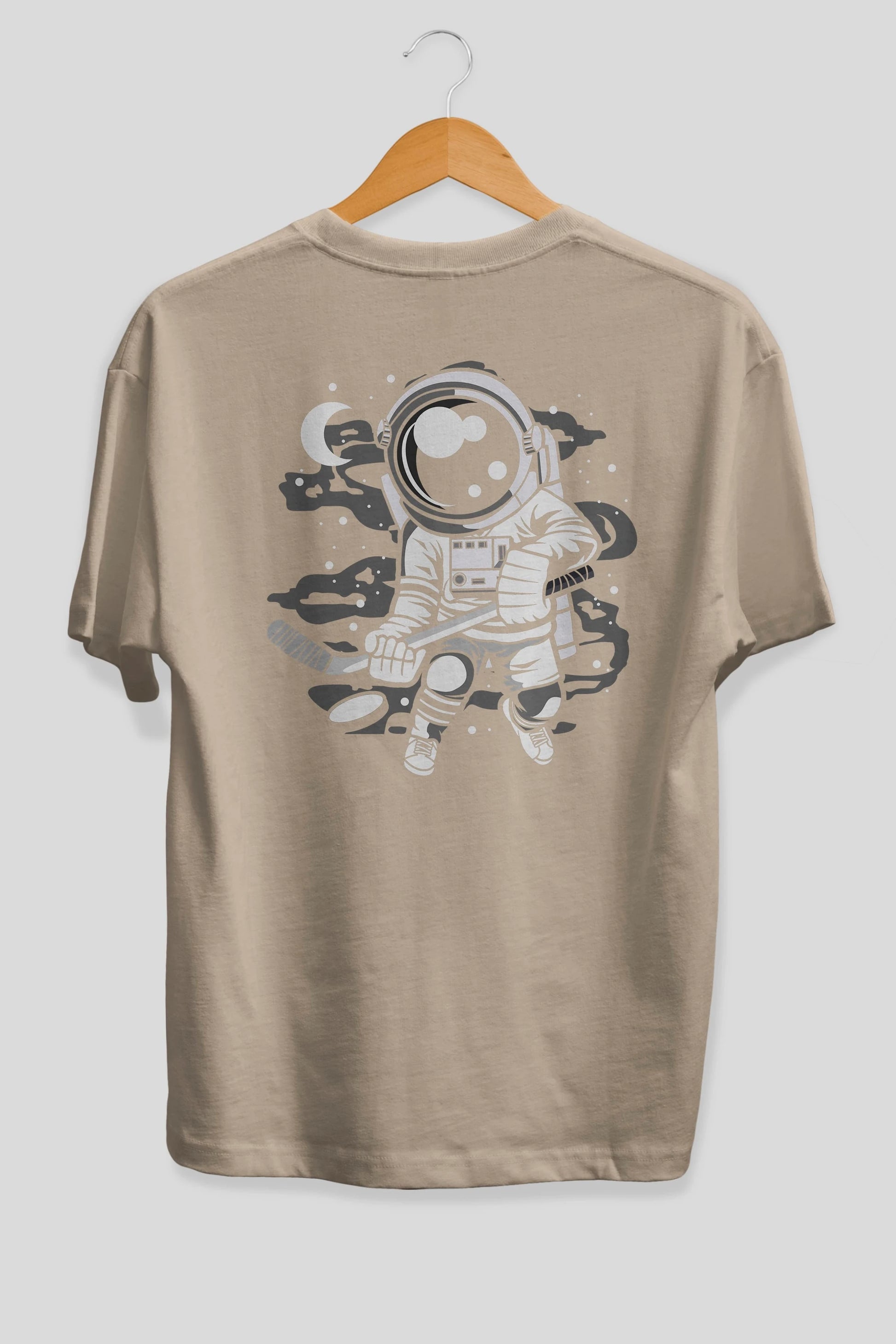 Hockey Player Astronaut Arka Baskılı Oversize t-shirt Erkek Kadın Unisex