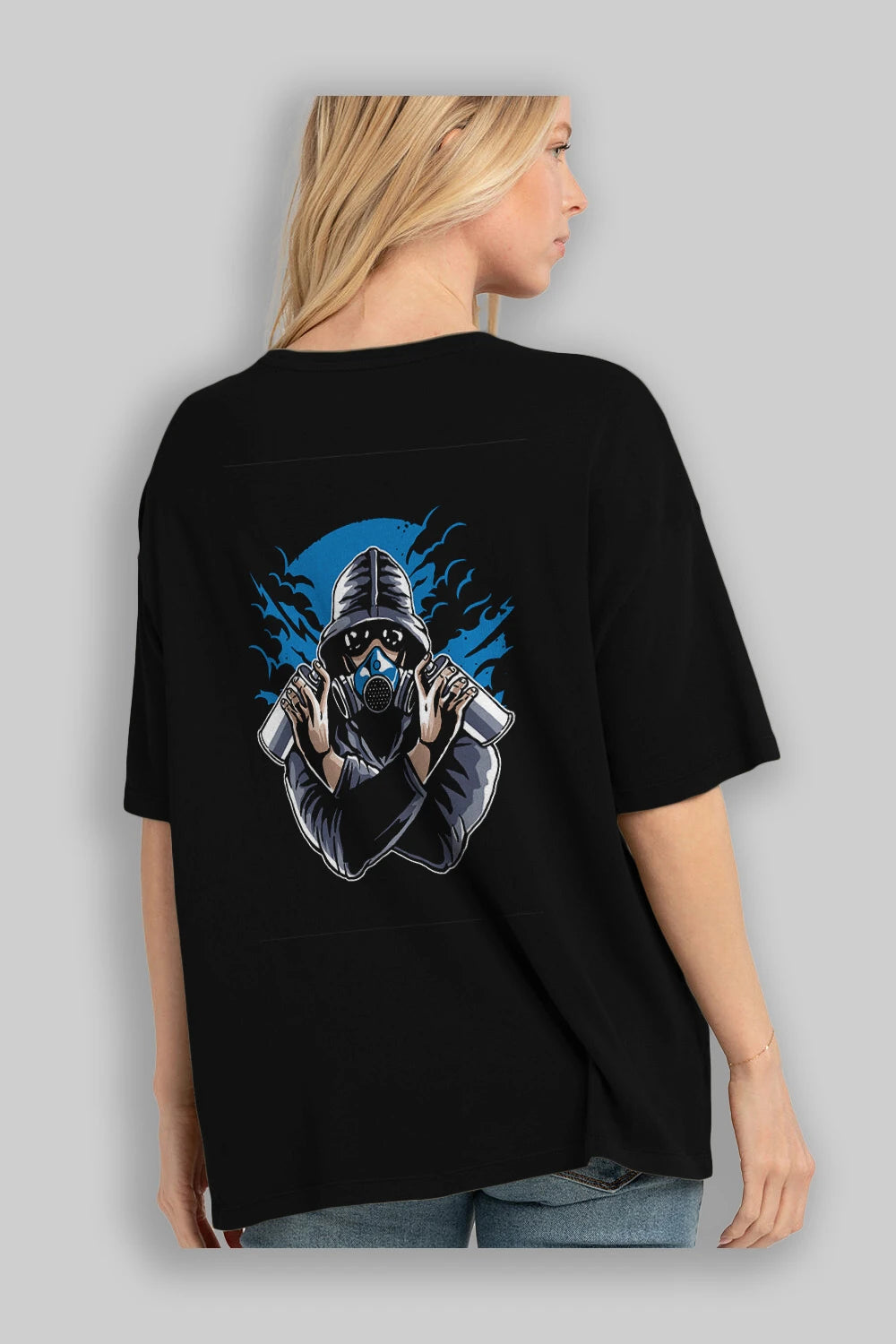 Graffiti Gasmask Arka Baskılı Oversize t-shirt Erkek Kadın Unisex %100 Pamuk