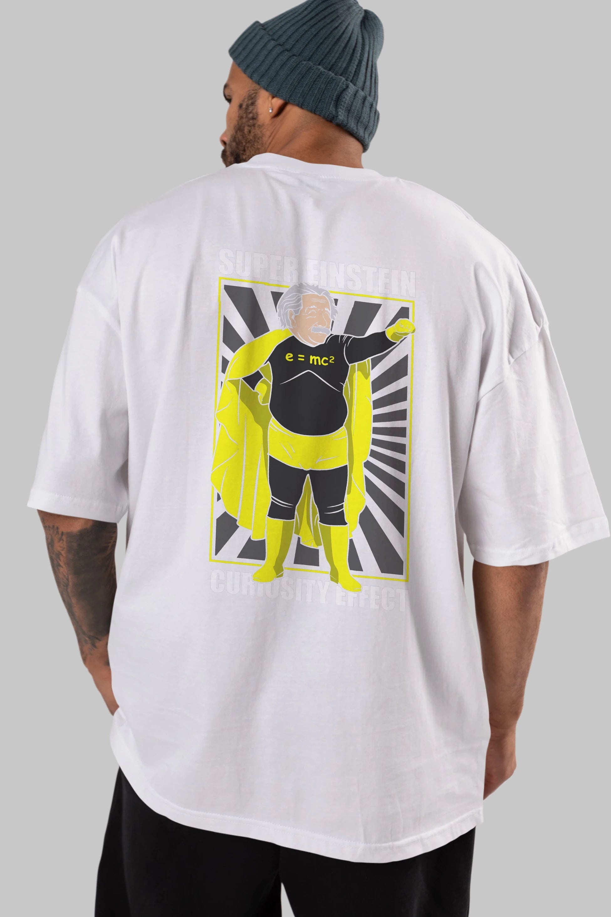Super Einsten Arka Baskılı Oversize t-shirt Erkek Kadın Unisex %100 Pamuk tişort