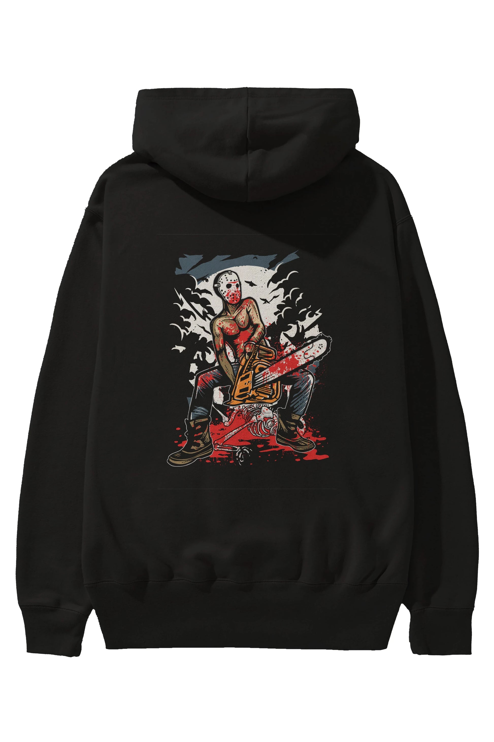 Chainsaw Killer Arka Baskılı Hoodie Oversize Kapüşonlu Sweatshirt Erkek Kadın Unisex