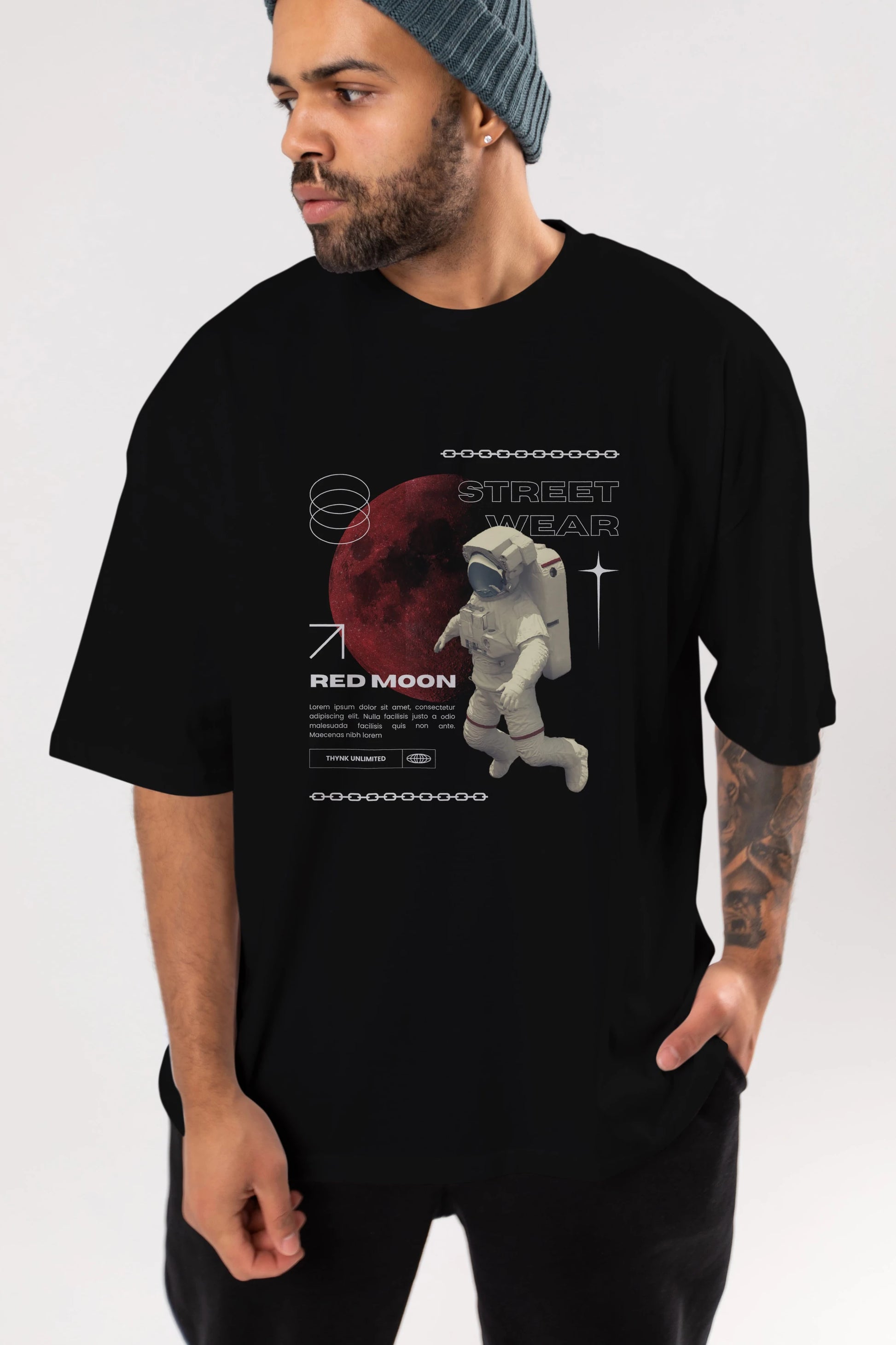 Red Moon Streetwear Ön Baskılı Oversize t-shirt Erkek Kadın Unisex