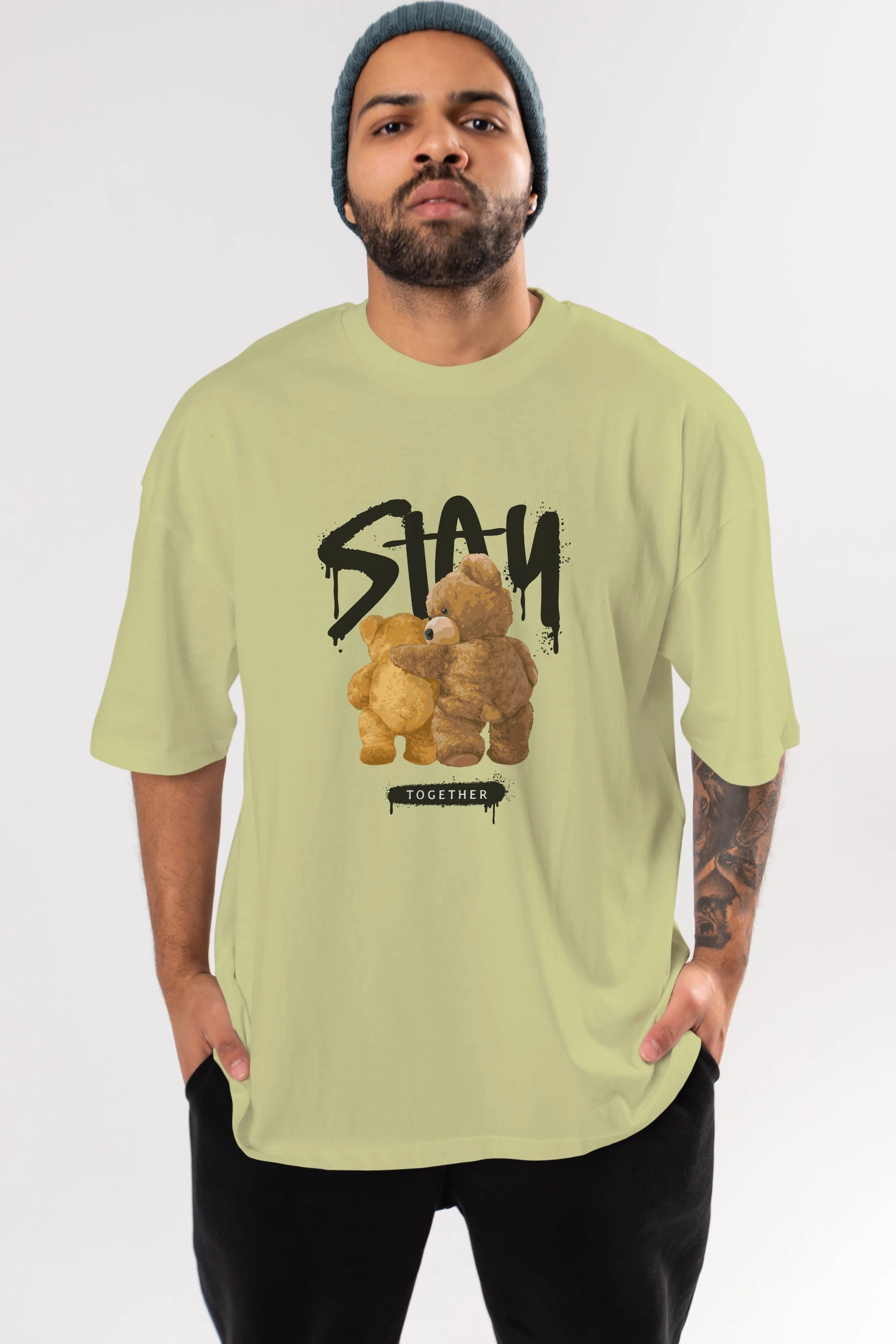 Stay Together Bear Ön Baskılı Oversize t-shirt Erkek Kadın Unisex