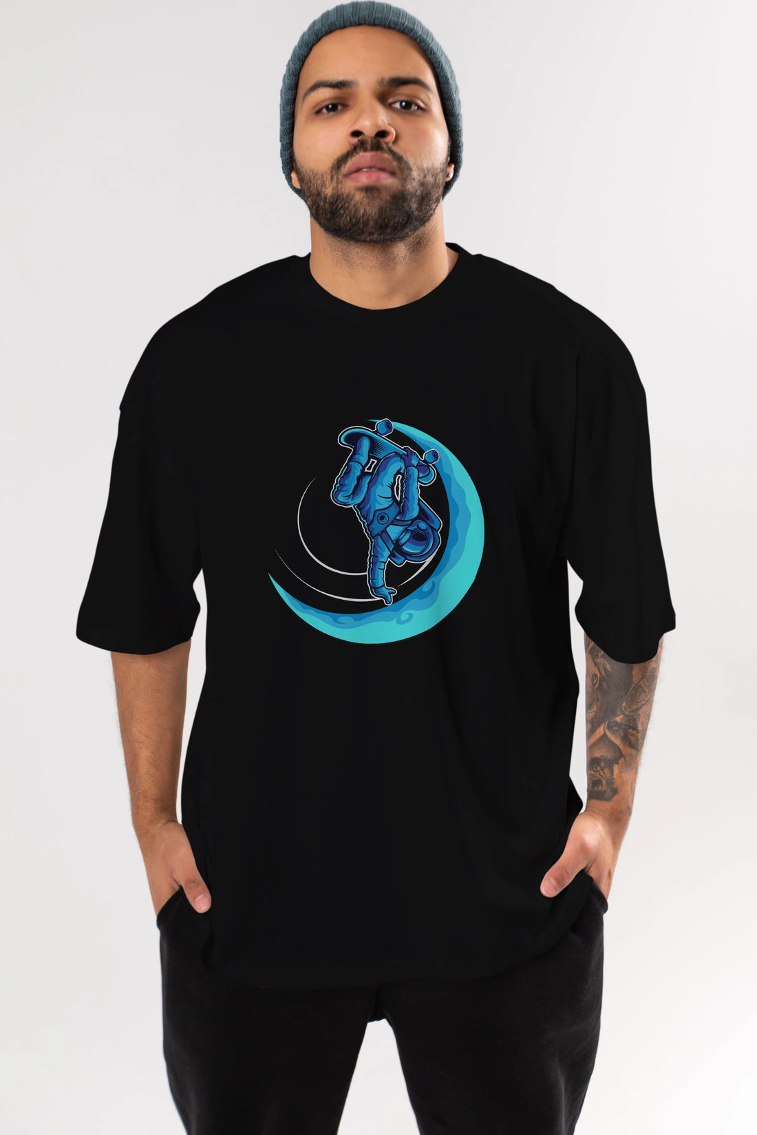 Skating on the moon Ön Baskılı Oversize t-shirt Erkek Kadın Unisex