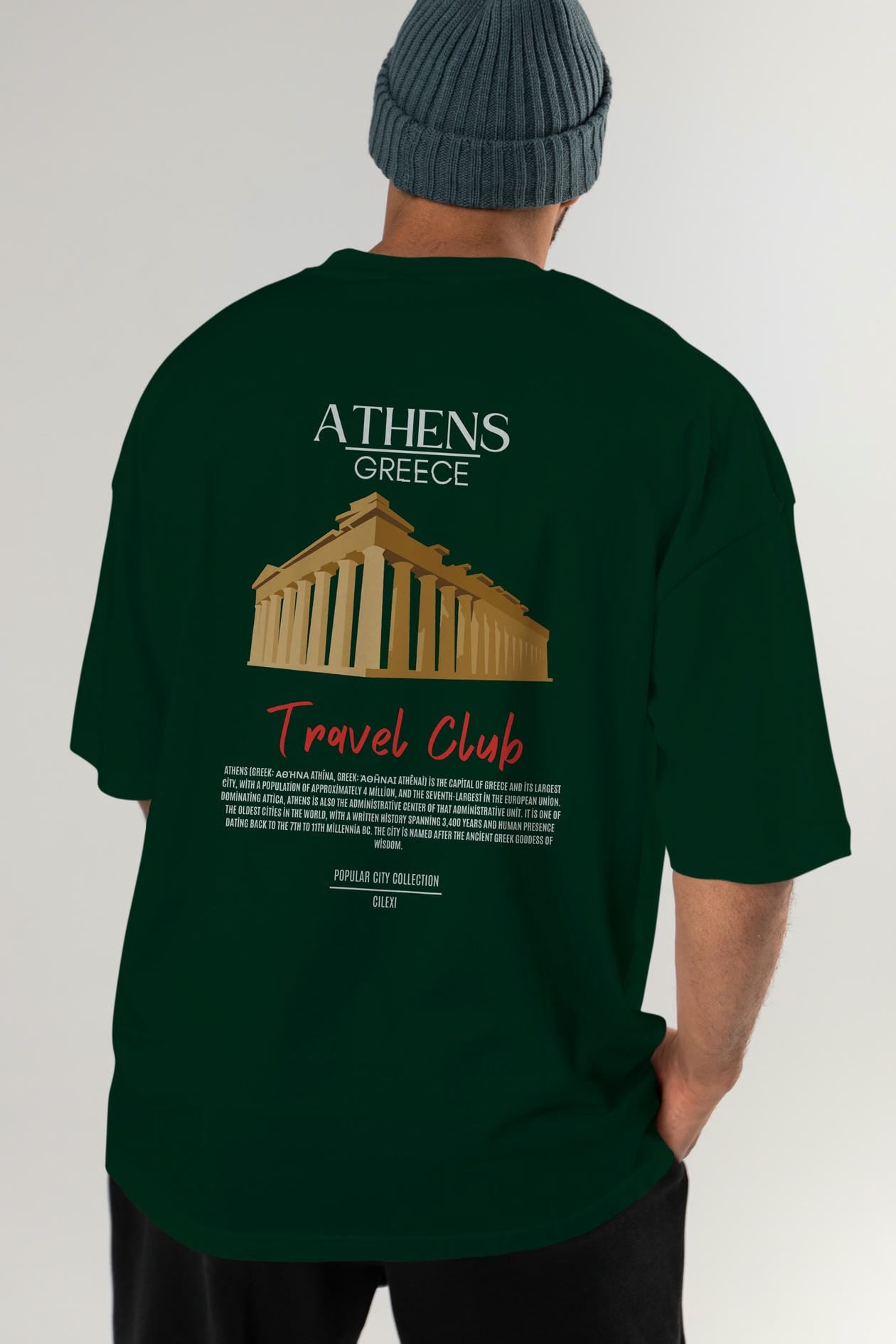 Athens Greece Arka Baskılı Oversize t-shirt Erkek Kadın Pamuk Bisiklet Yaka tişort