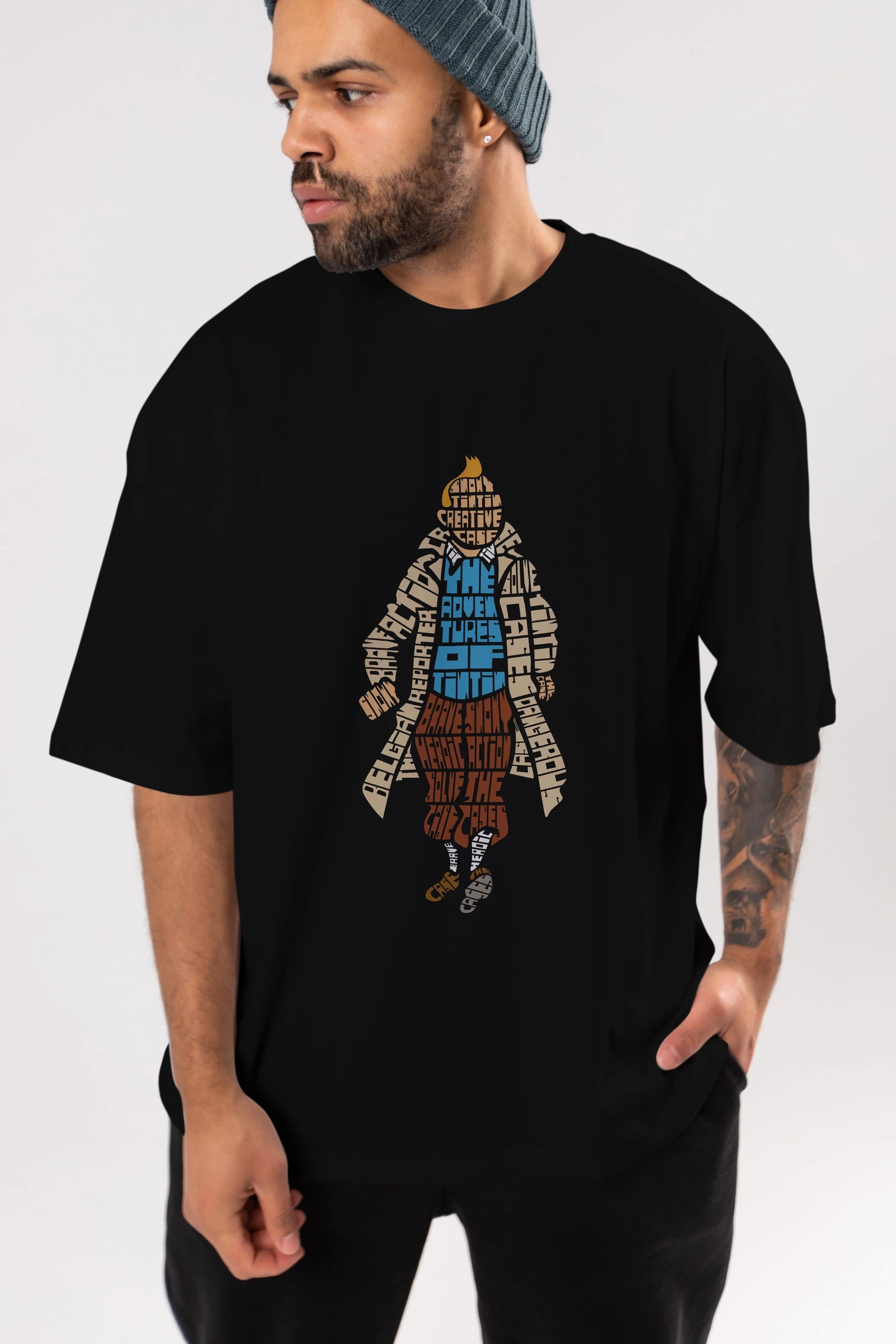 Tin Tin Ön Baskılı Oversize t-shirt %100 pamuk Erkek Kadın Unisex
