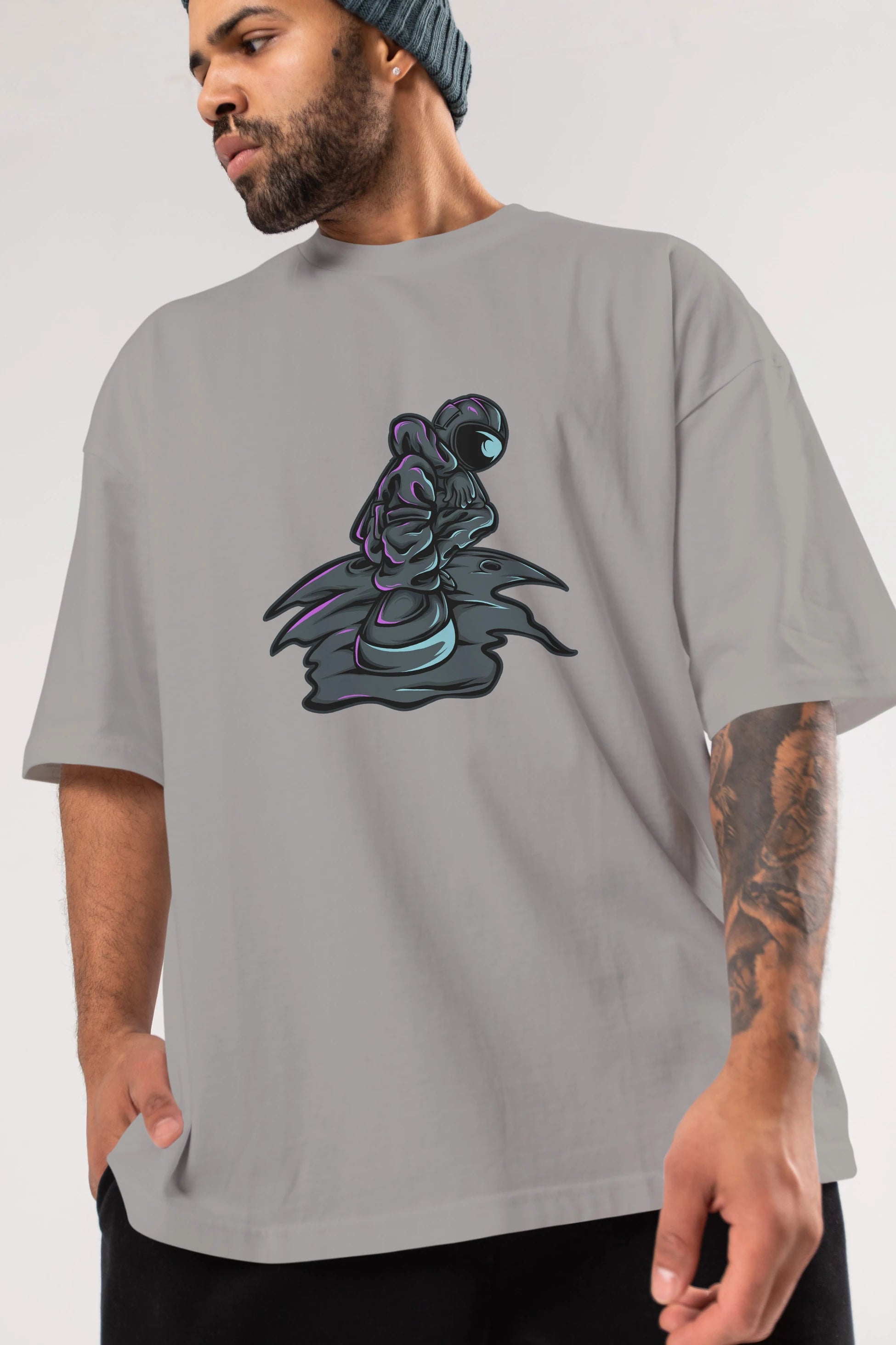 Stylish Astronaut Ön Baskılı Oversize t-shirt Erkek Kadın Unisex