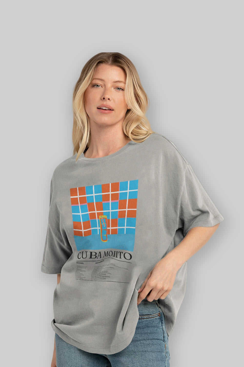 Cuba Mojito Kokteyl Ön Baskılı Oversize t-shirt Erkek Kadın %100 Pamuk Bisiklet Yaka tişort