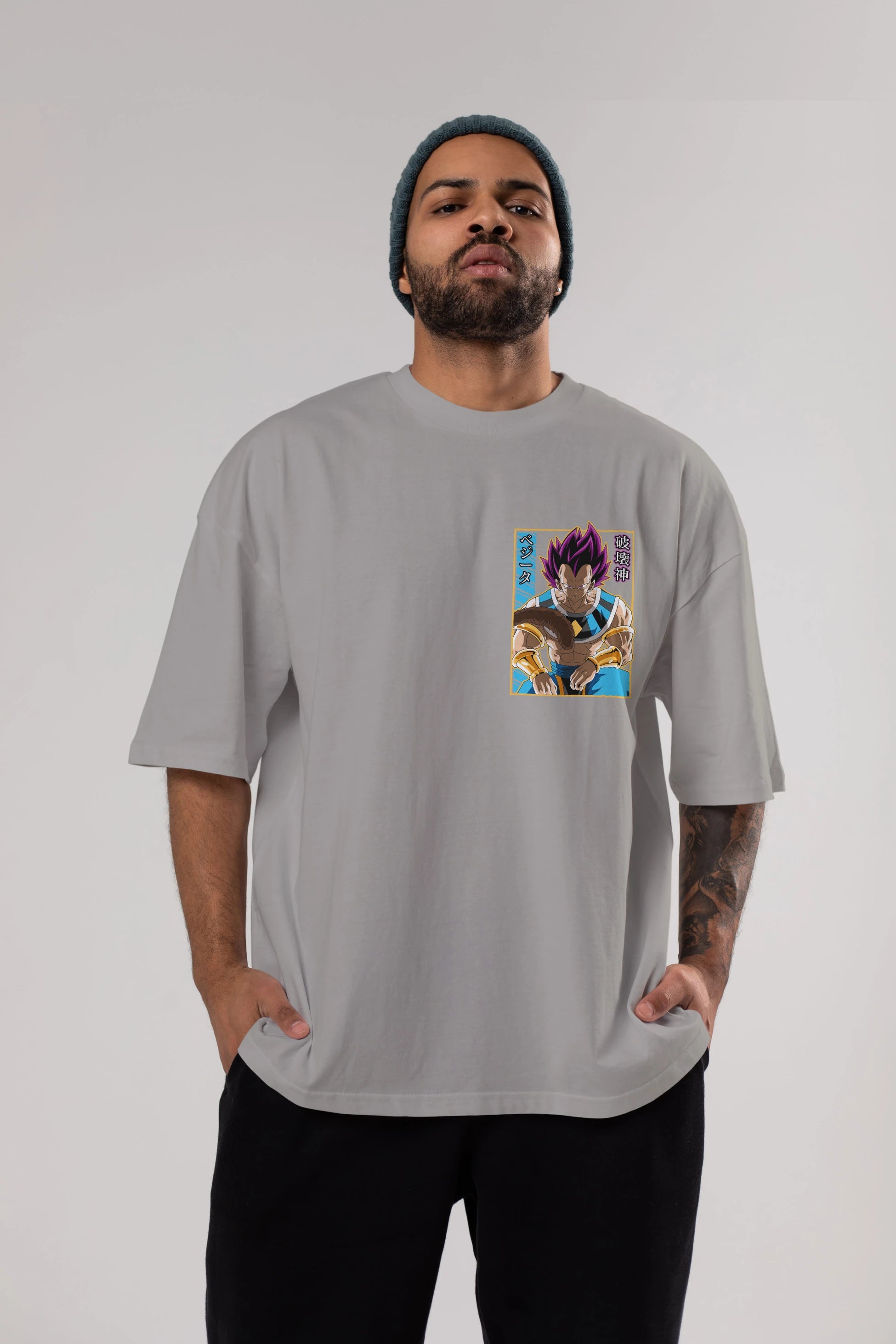 DragonBall VegetaHakaishin Ön Sol Baskılı Oversize t-shirt Erkek Kadın Unisex %100 Pamuk Bisiklet Yaka tişort