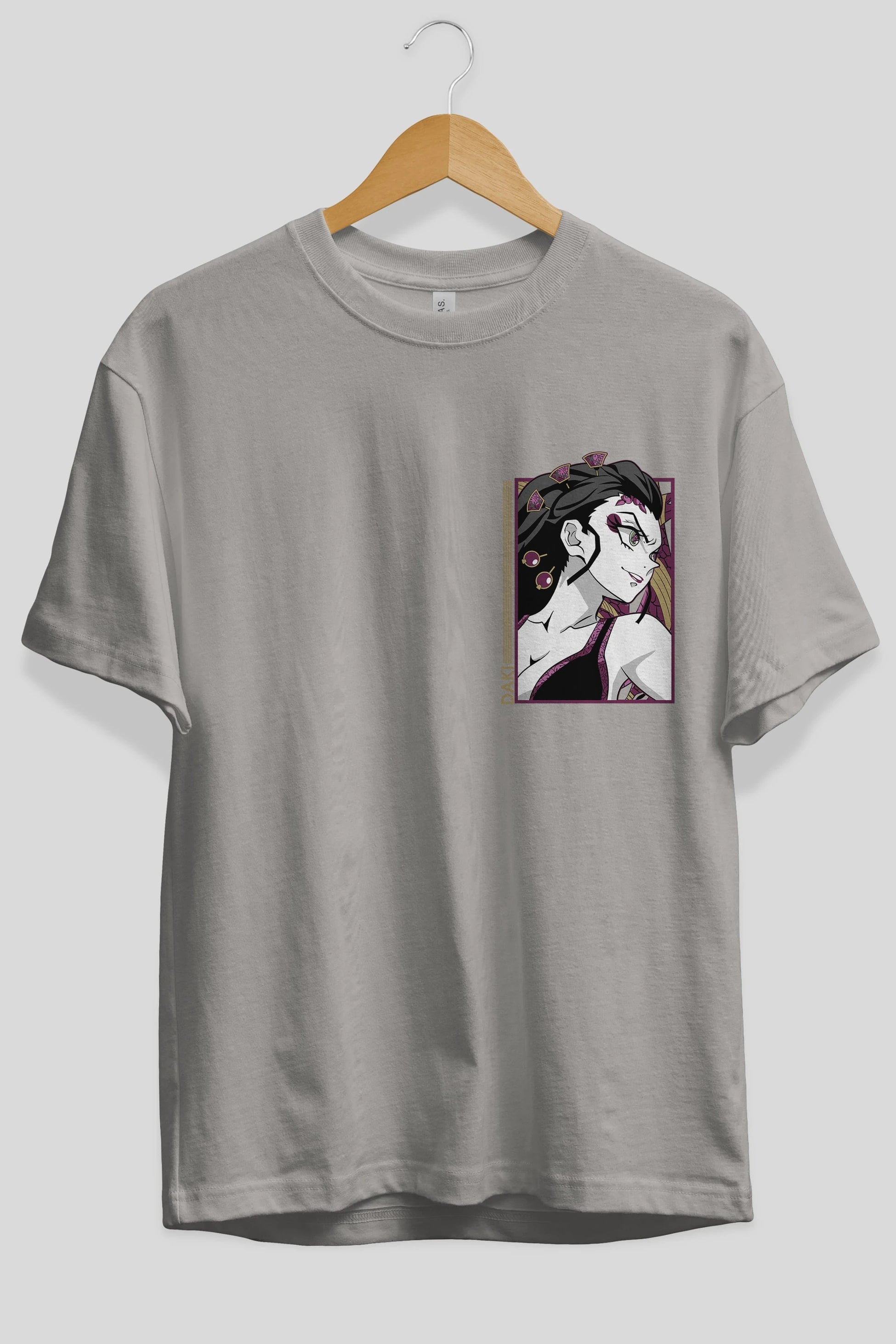 Daki DEMION SLAYER Ön Sol Baskılı Oversize t-shirt Erkek Kadın Unisex %100 Pamuk Bisiklet Yaka tişort