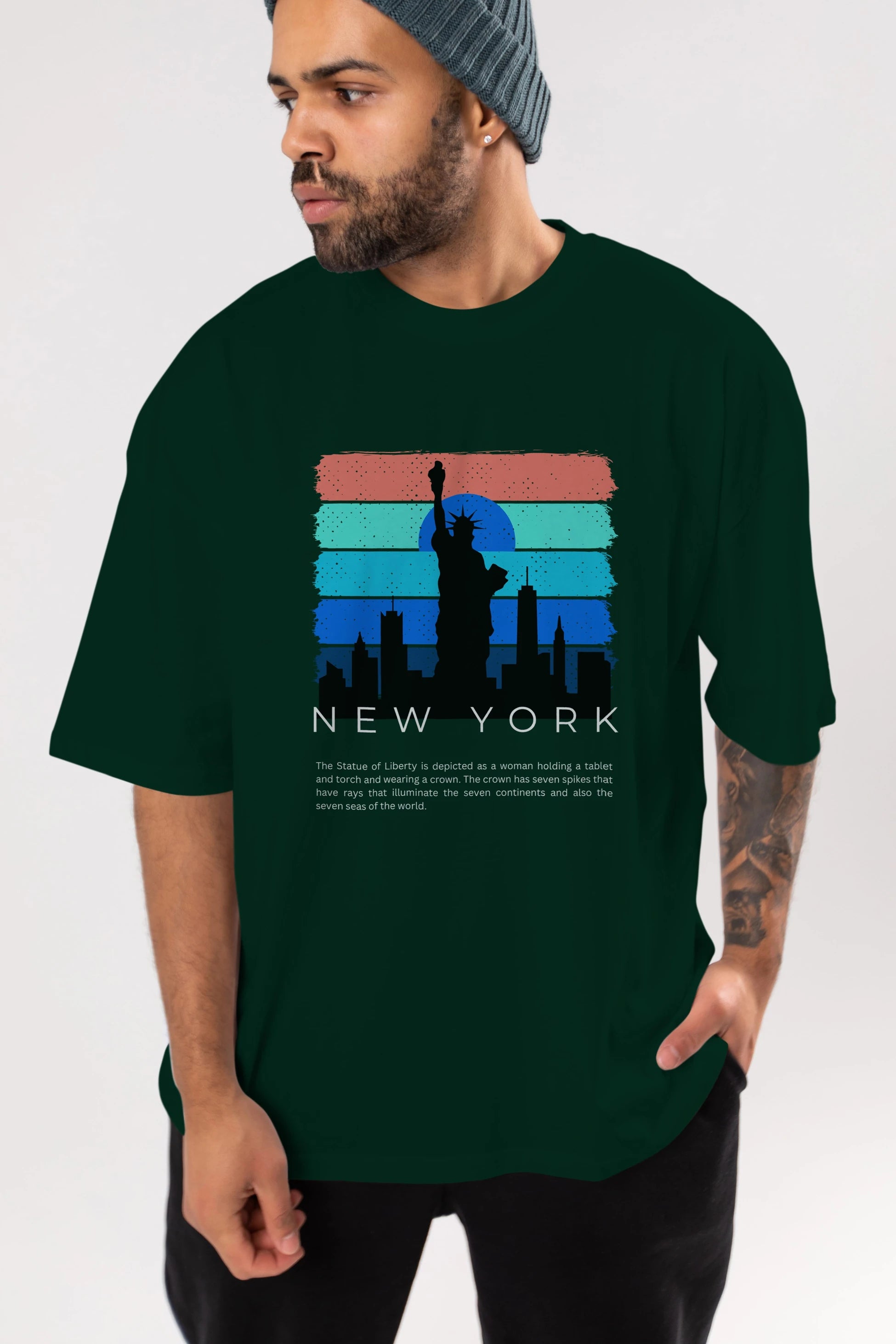 New York Yazılı Ön Baskılı Oversize t-shirt Erkek Kadın Unisex