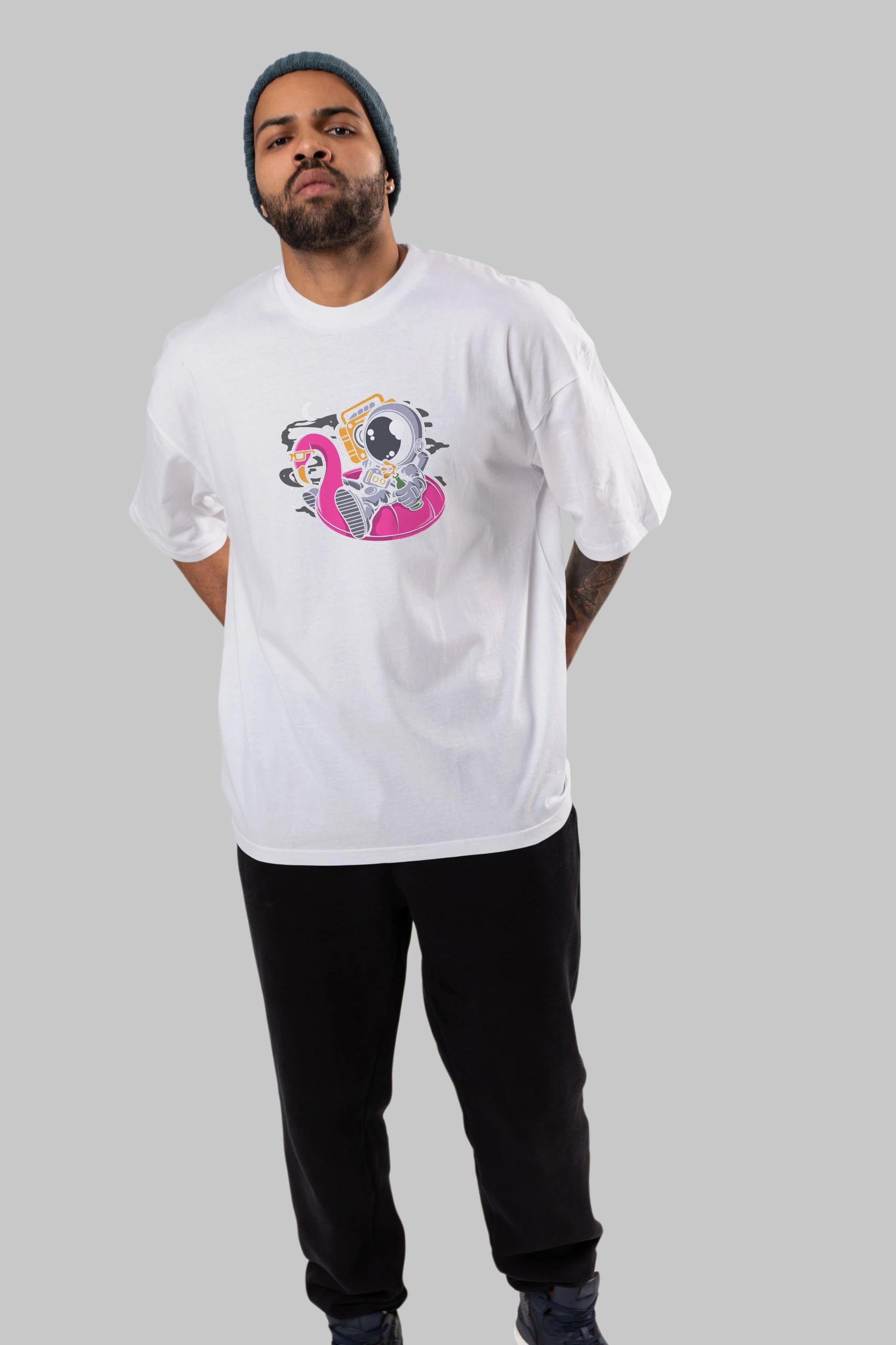 Astronaut Floaties Ballon Ön Baskılı Oversize t-shirt Erkek Kadın Unisex