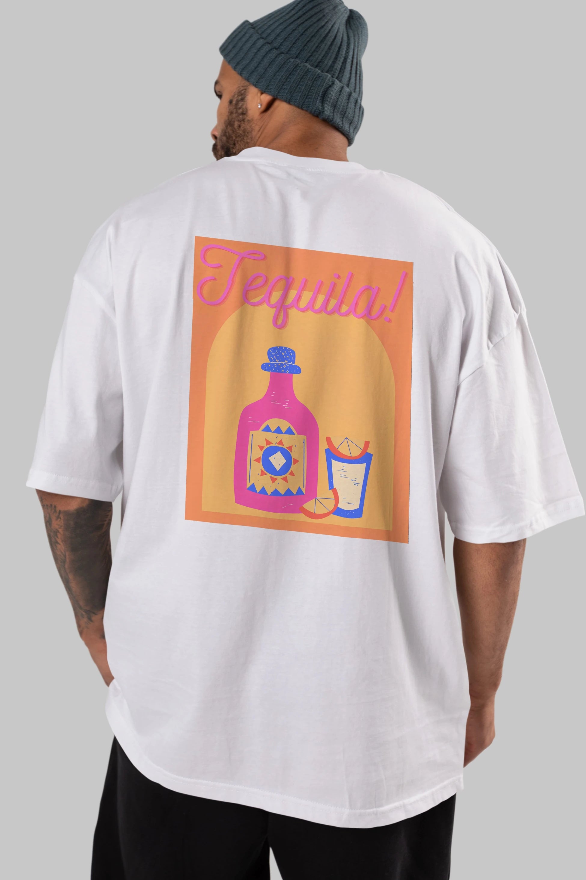 Tequila Arka Baskılı Oversize t-shirt Erkek Kadın Unisex %100 Pamuk Bisiklet Yaka tişort