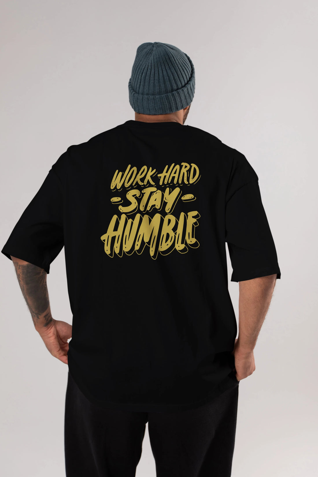 Word Hard Yazılı Arka Baskılı Oversize t-shirt Erkek Kadın Unisex