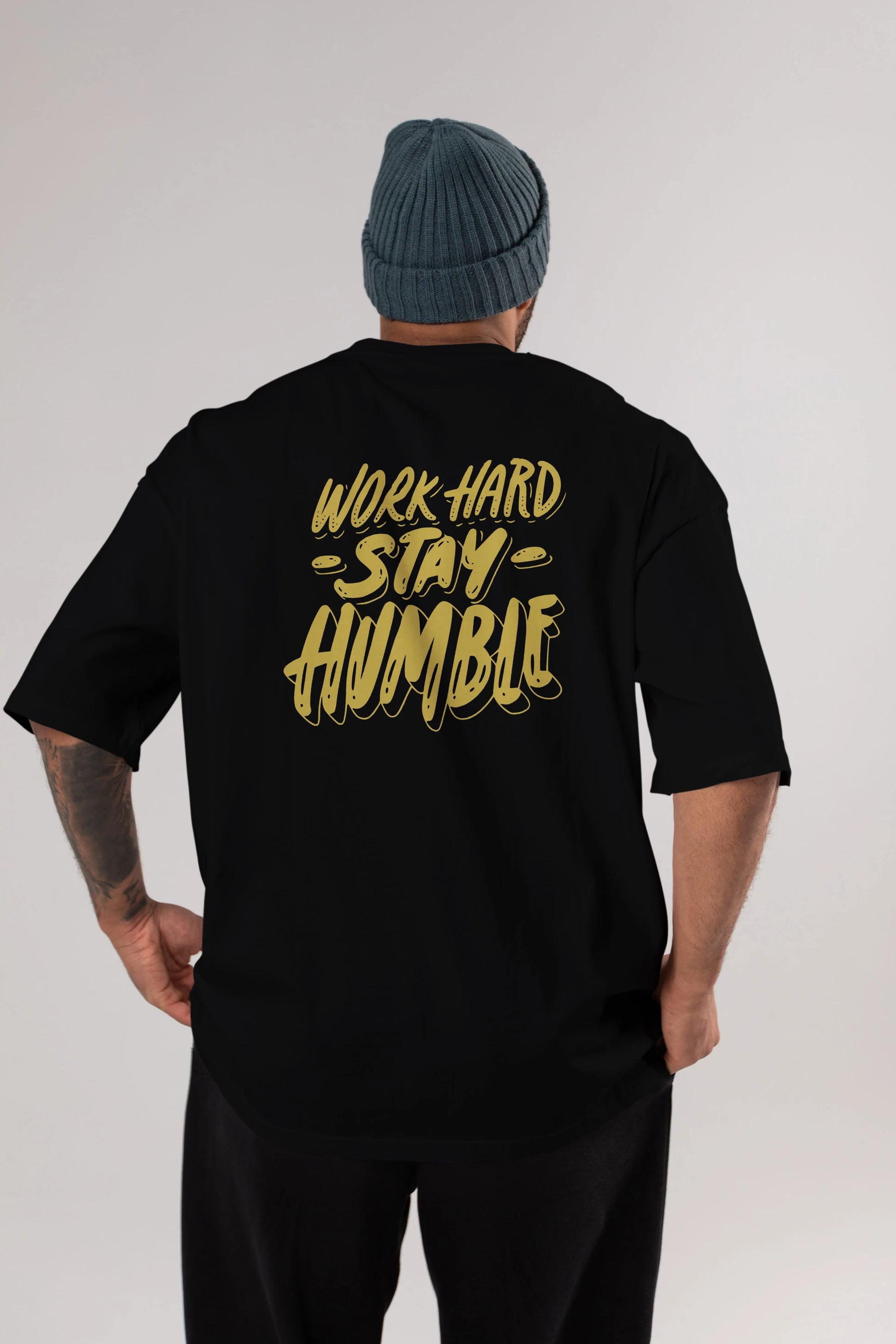 Word Hard Yazılı Arka Baskılı Oversize t-shirt Erkek Kadın Unisex