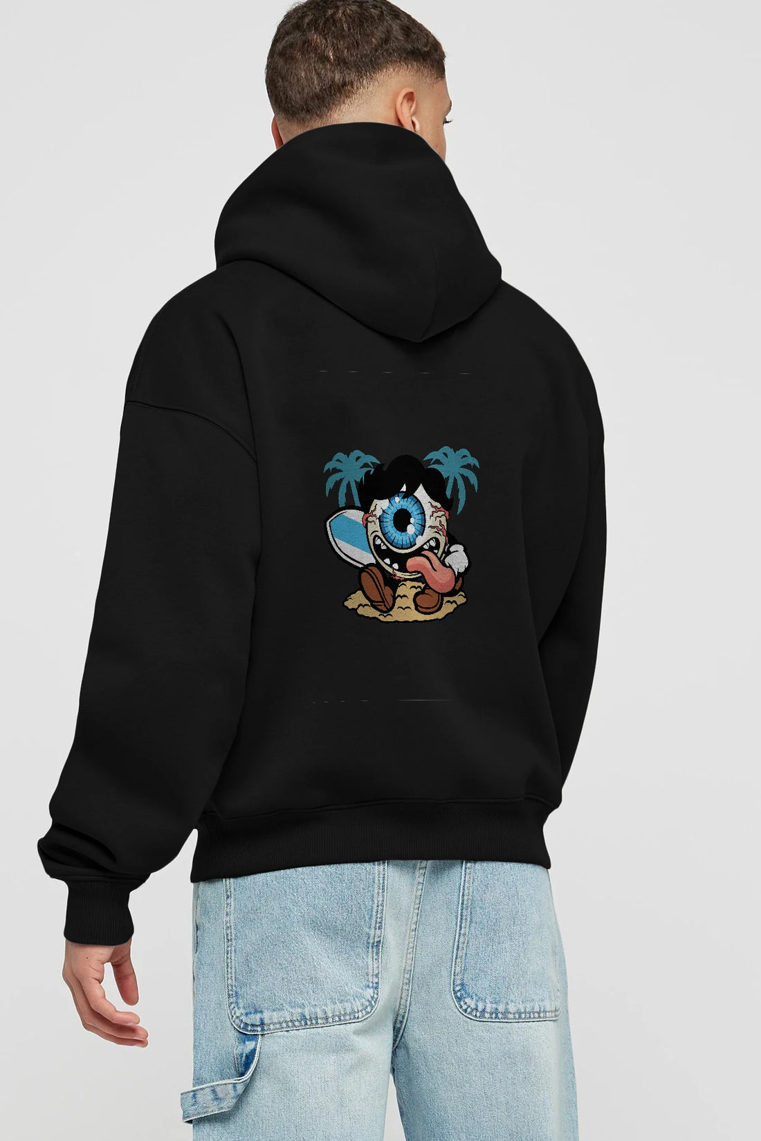 Eye Ball Surfer Arka Baskılı Hoodie Oversize Kapüşonlu Sweatshirt Erkek Kadın Unisex
