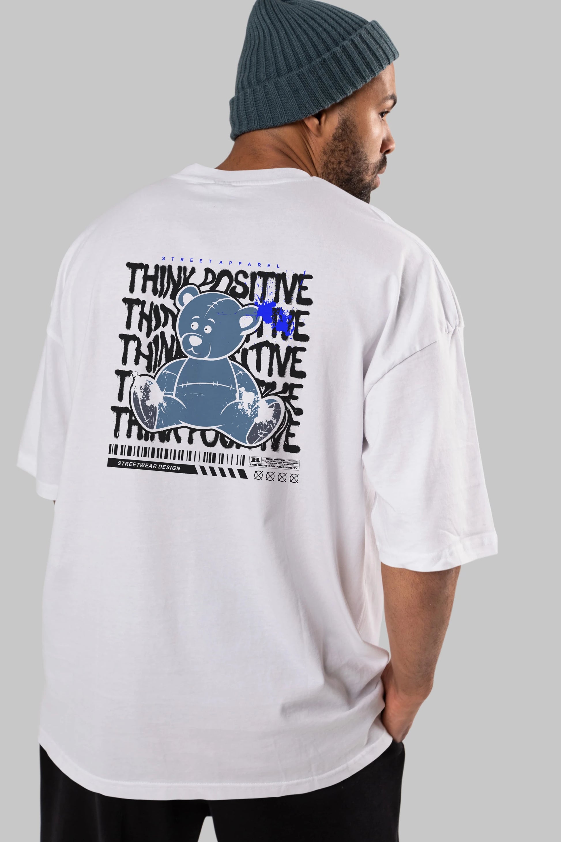 Teddy Bear Think Positive Arka Baskılı Oversize t-shirt Erkek Kadın Unisex