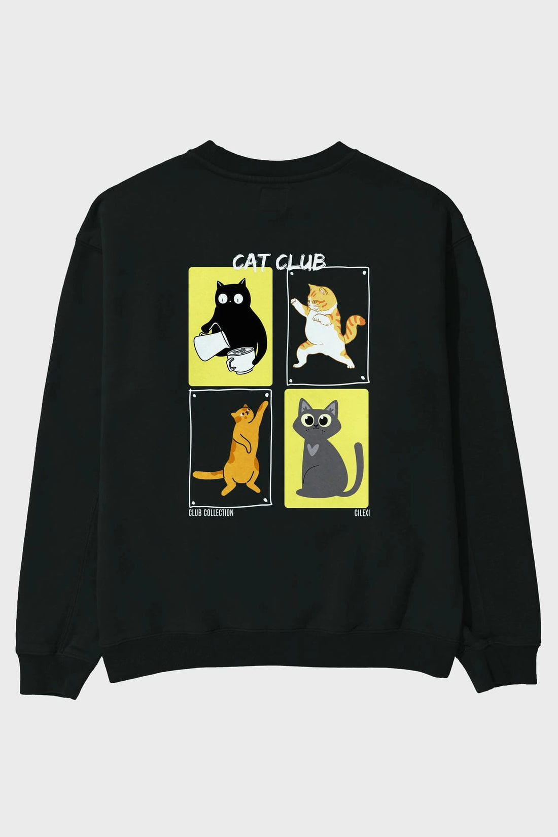 Cat Club Arka Baskılı Oversize Sweatshirt Erkek Kadın Unisex